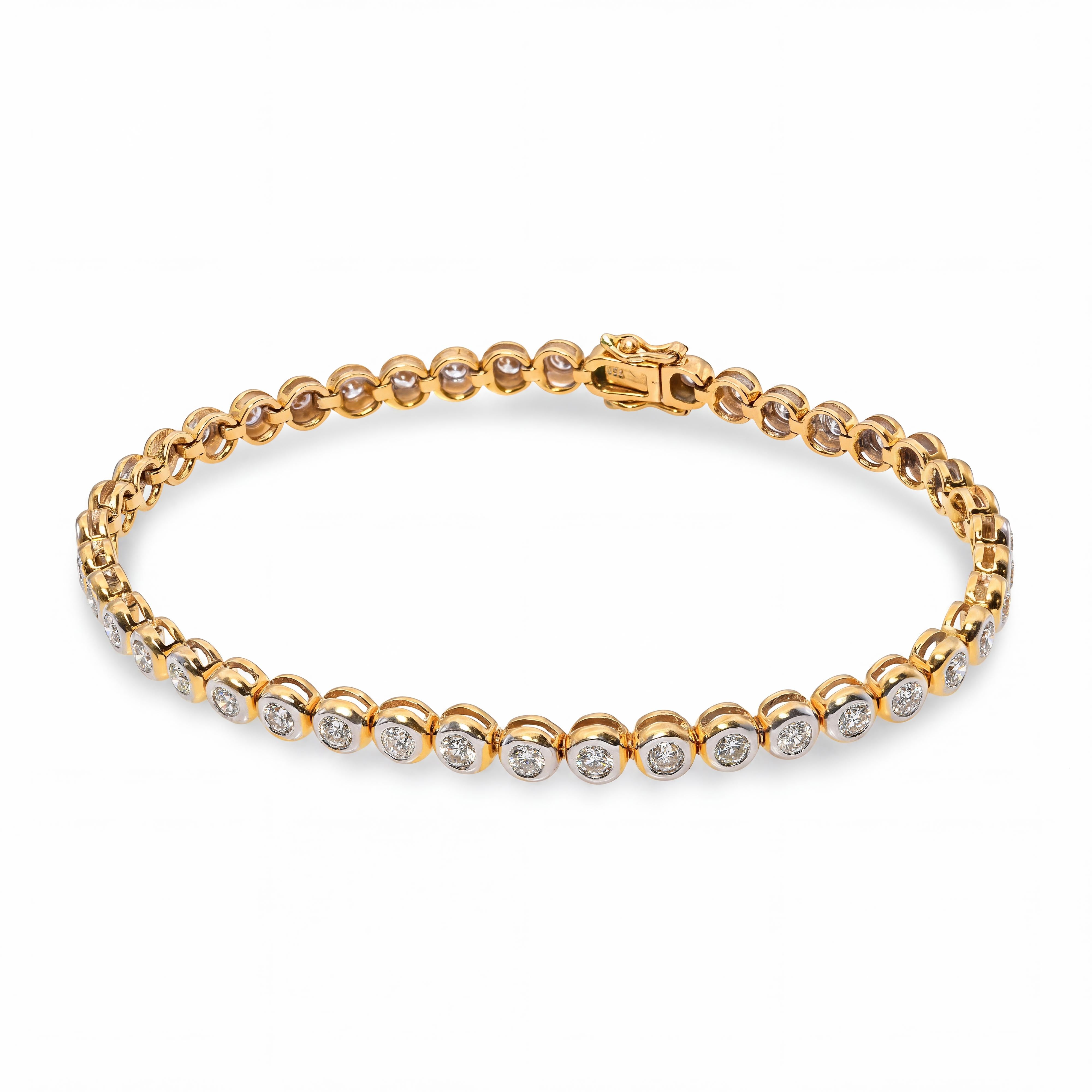 Vintage 18k Yellow Gold 1.35tcw Bezel Set Diamond Tennis Bracelet