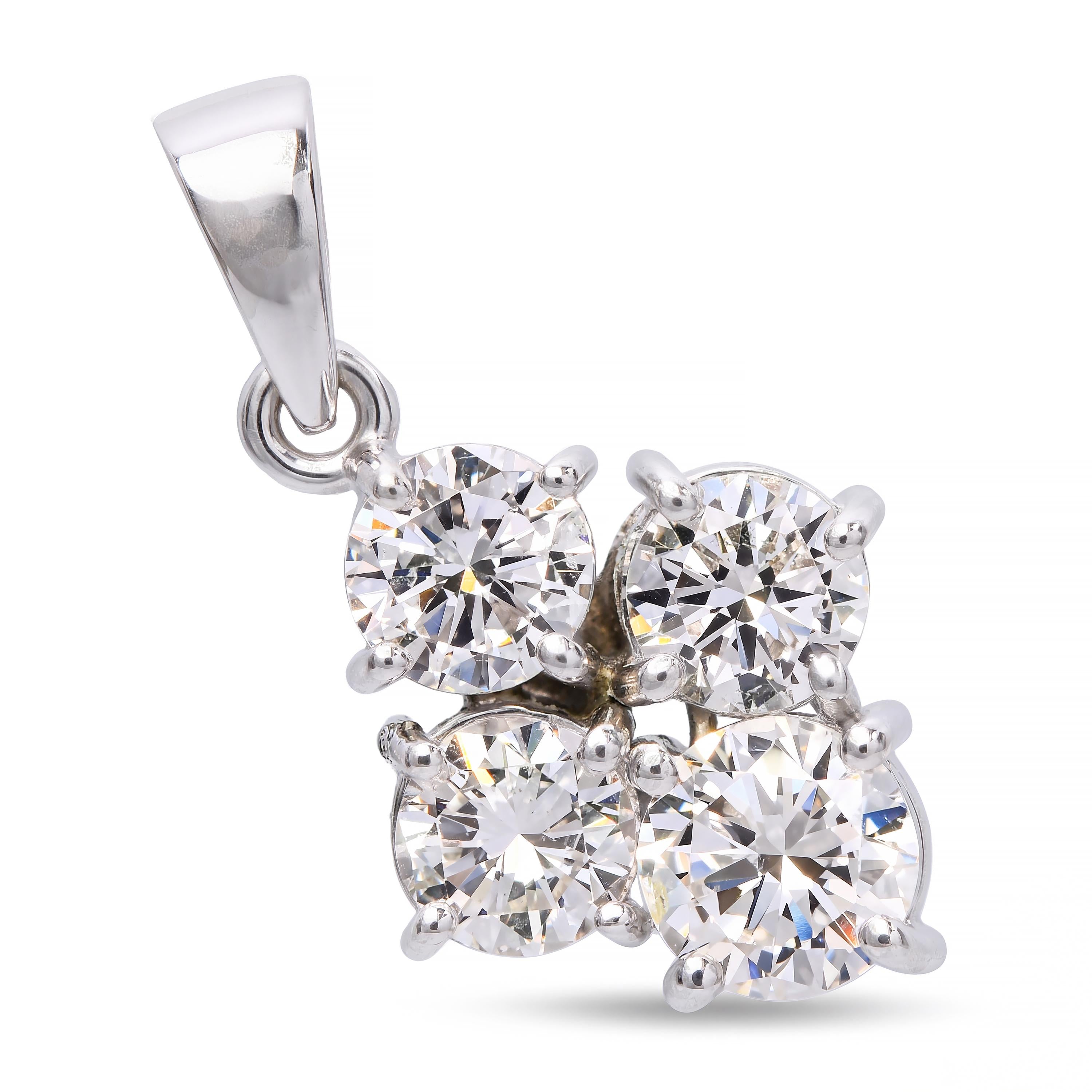 Vintage 14k White Gold 1.15tcw Diamond Cluster Pendant