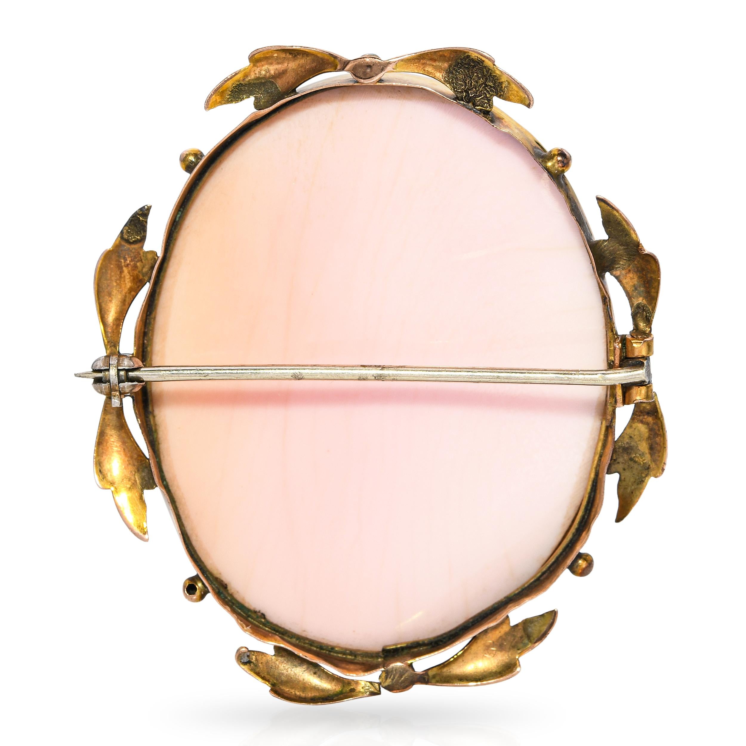Antique 8k Yellow Gold Conch Shell Cameo Brooch