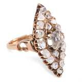 Antique Victorian Rose Gold 1.05tcw Elongated Rose Cut Diamond Navette Ring