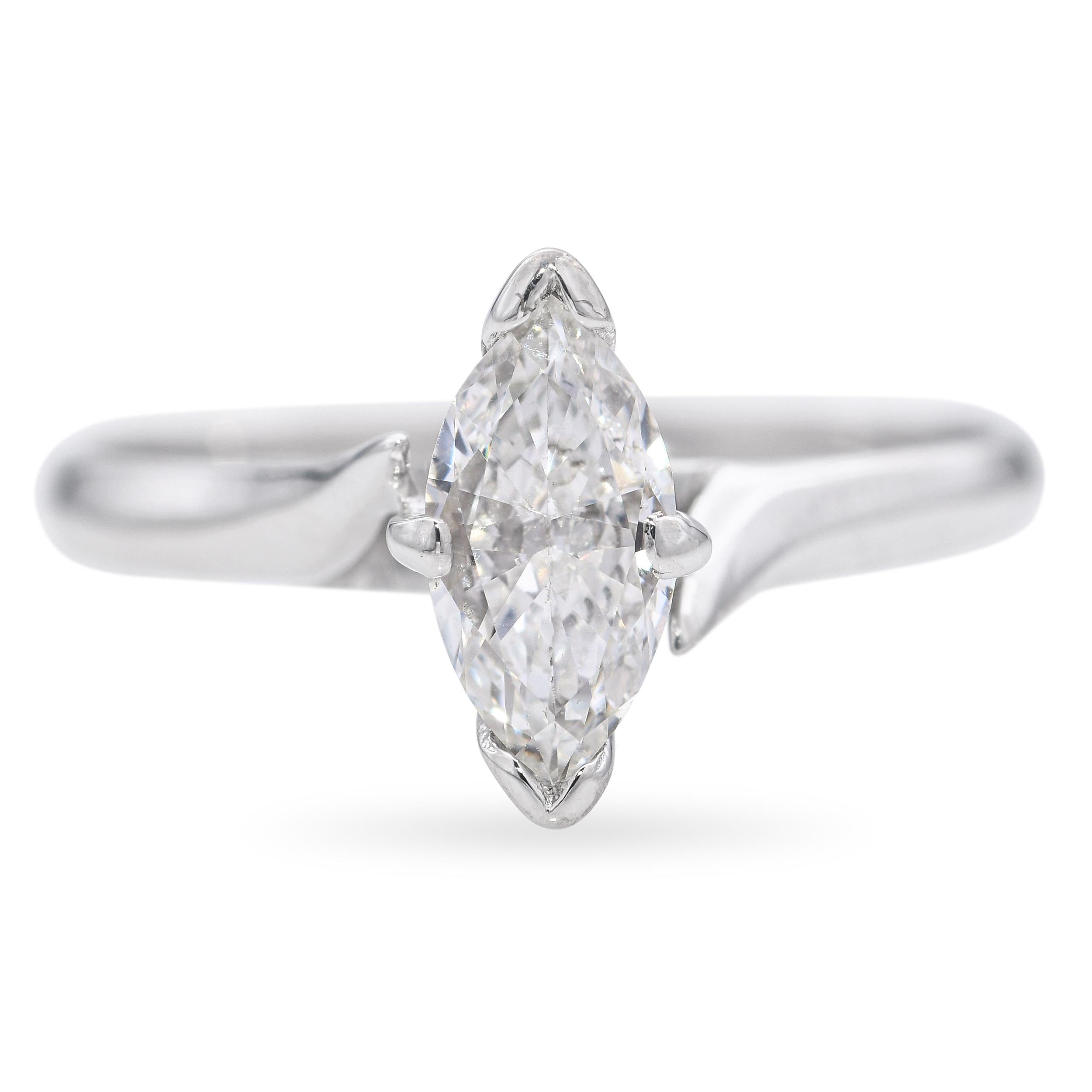 Vintage 14k White Gold 0.70ct Marquise Diamond Ring