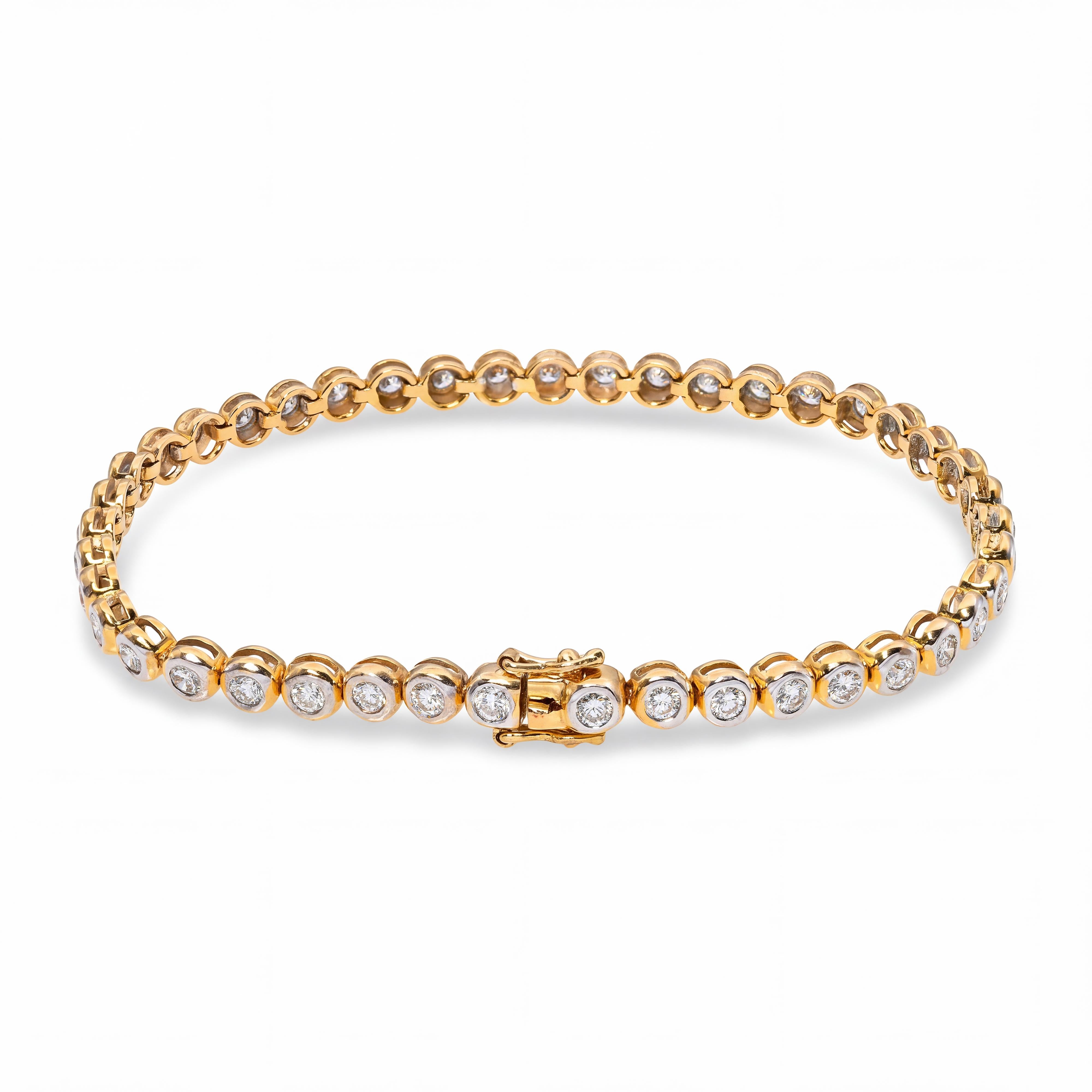 Vintage 18k Yellow Gold 1.35tcw Bezel Set Diamond Tennis Bracelet