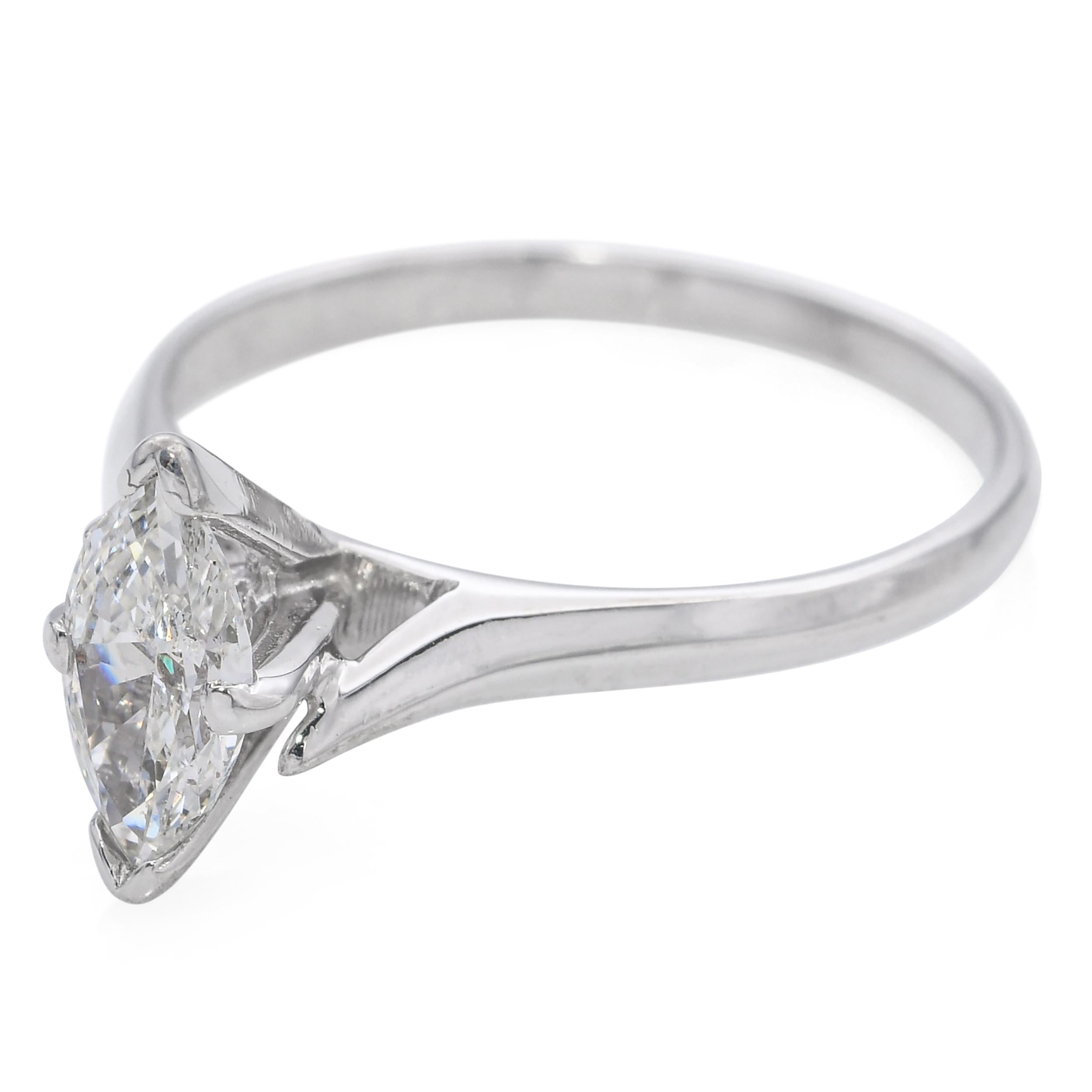 Vintage 14k White Gold 0.70ct Marquise Diamond Ring