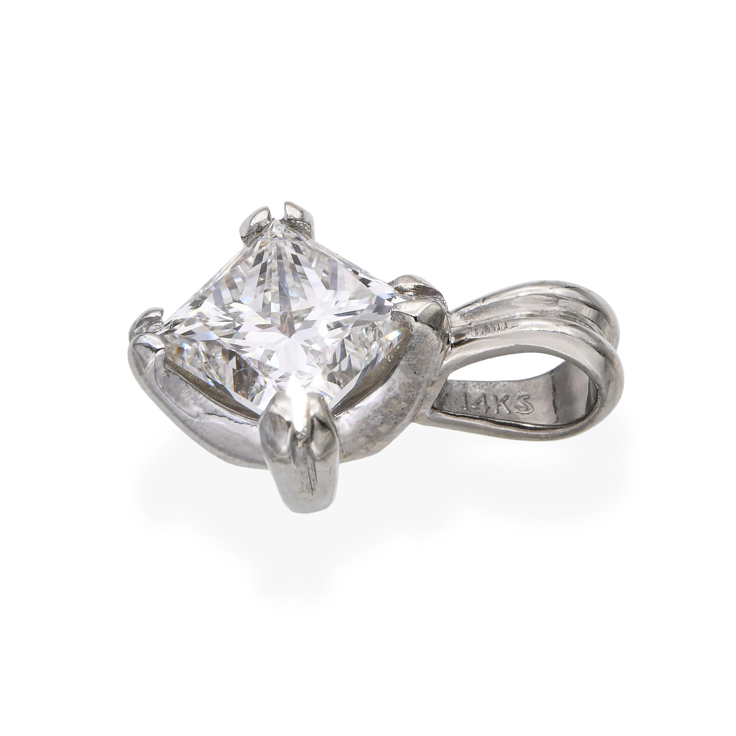 Vintage 14k White Gold 0.68tcw H VS Diamond Pendant