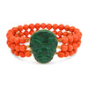 Vintage 18k Yellow Gold Coral and Malachite Mask Beaded Bracelet