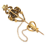 Antique 14k Yellow Gold Seed Pearl and Paste Ornate Stick Pin