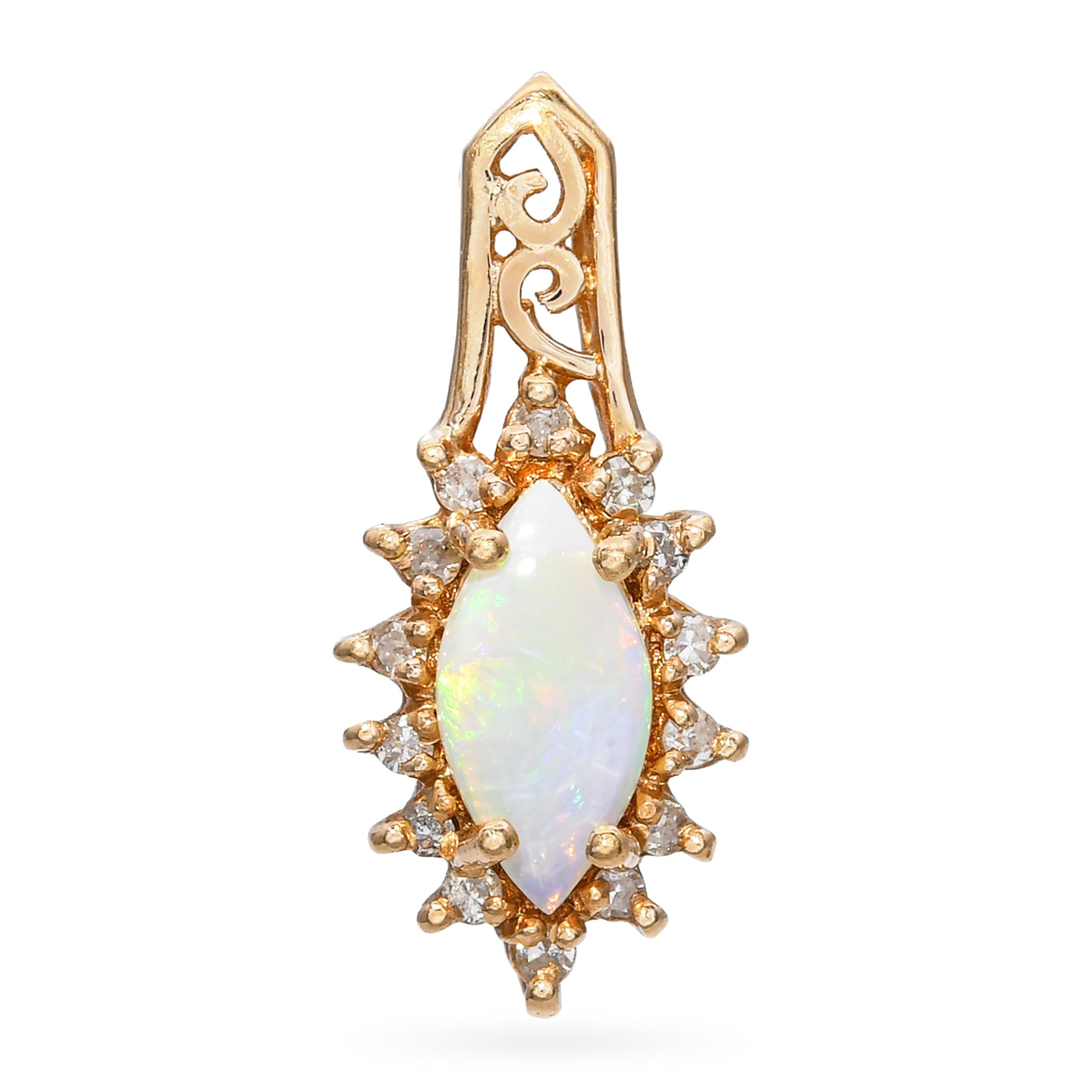 Vintage 14k Yellow Gold Australian Opal and Diamond Pendant