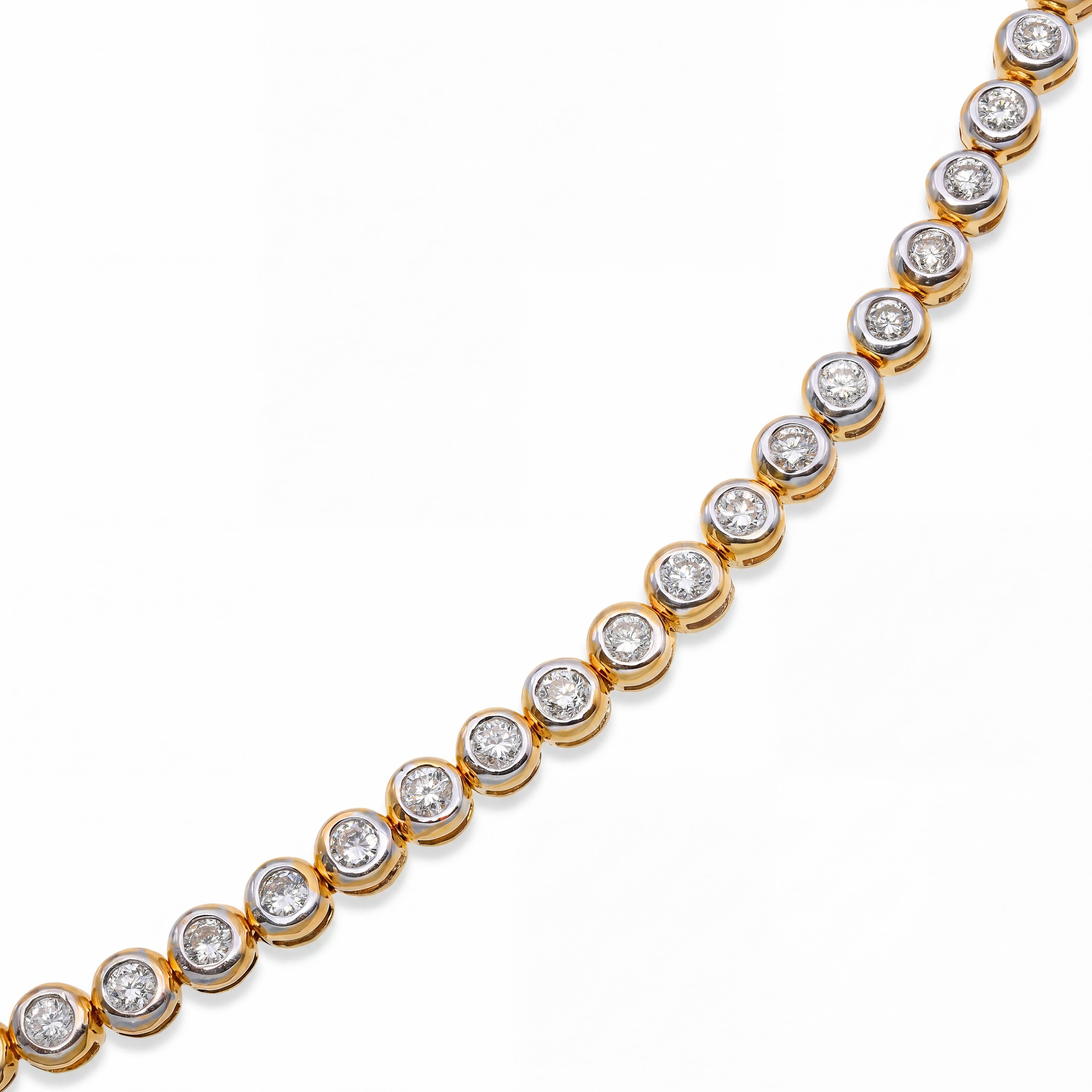 Vintage 18k Yellow Gold 1.35tcw Bezel Set Diamond Tennis Bracelet