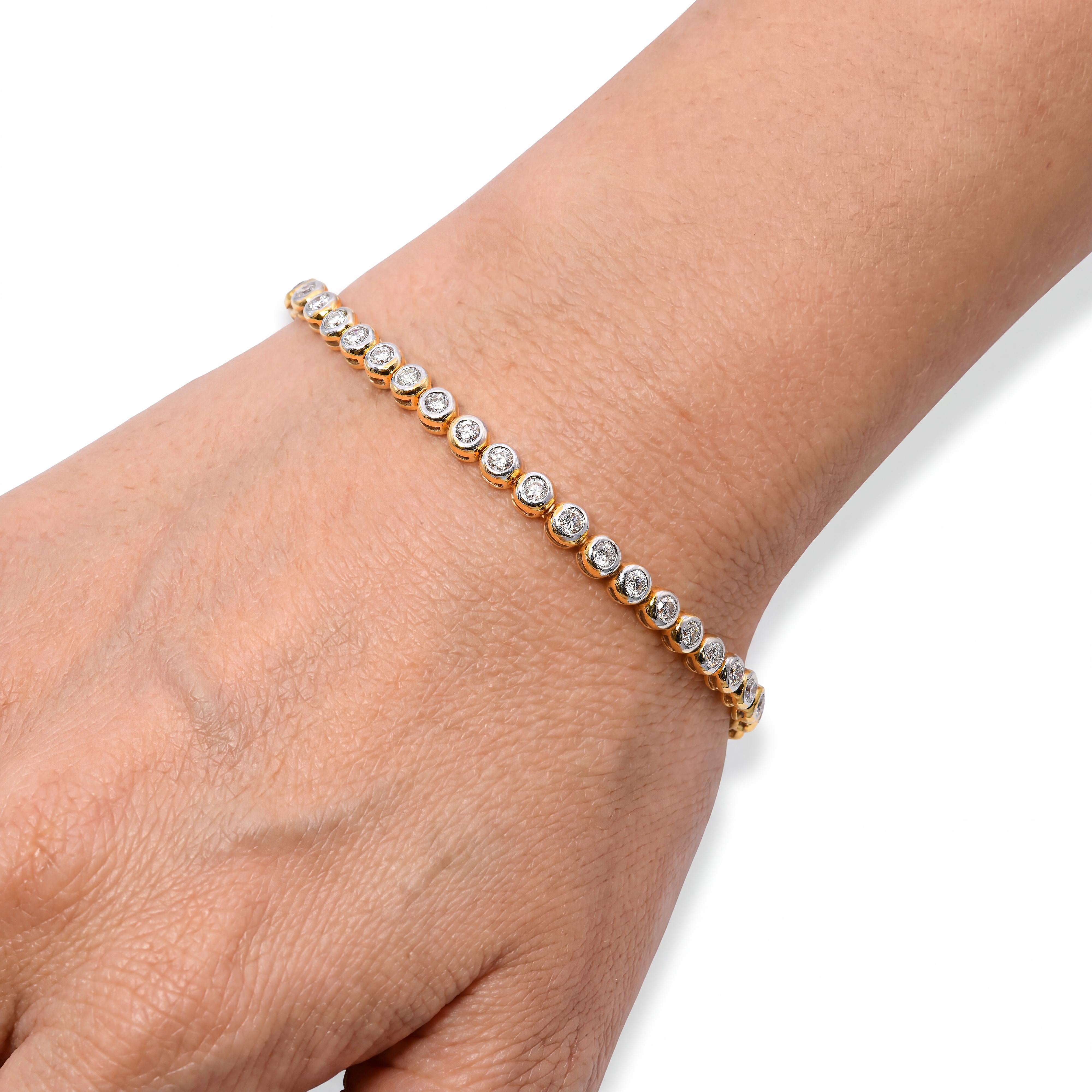 Vintage 18k Yellow Gold 1.35tcw Bezel Set Diamond Tennis Bracelet
