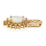 Vintage 14k Yellow Gold Australian Opal and Diamond Pendant