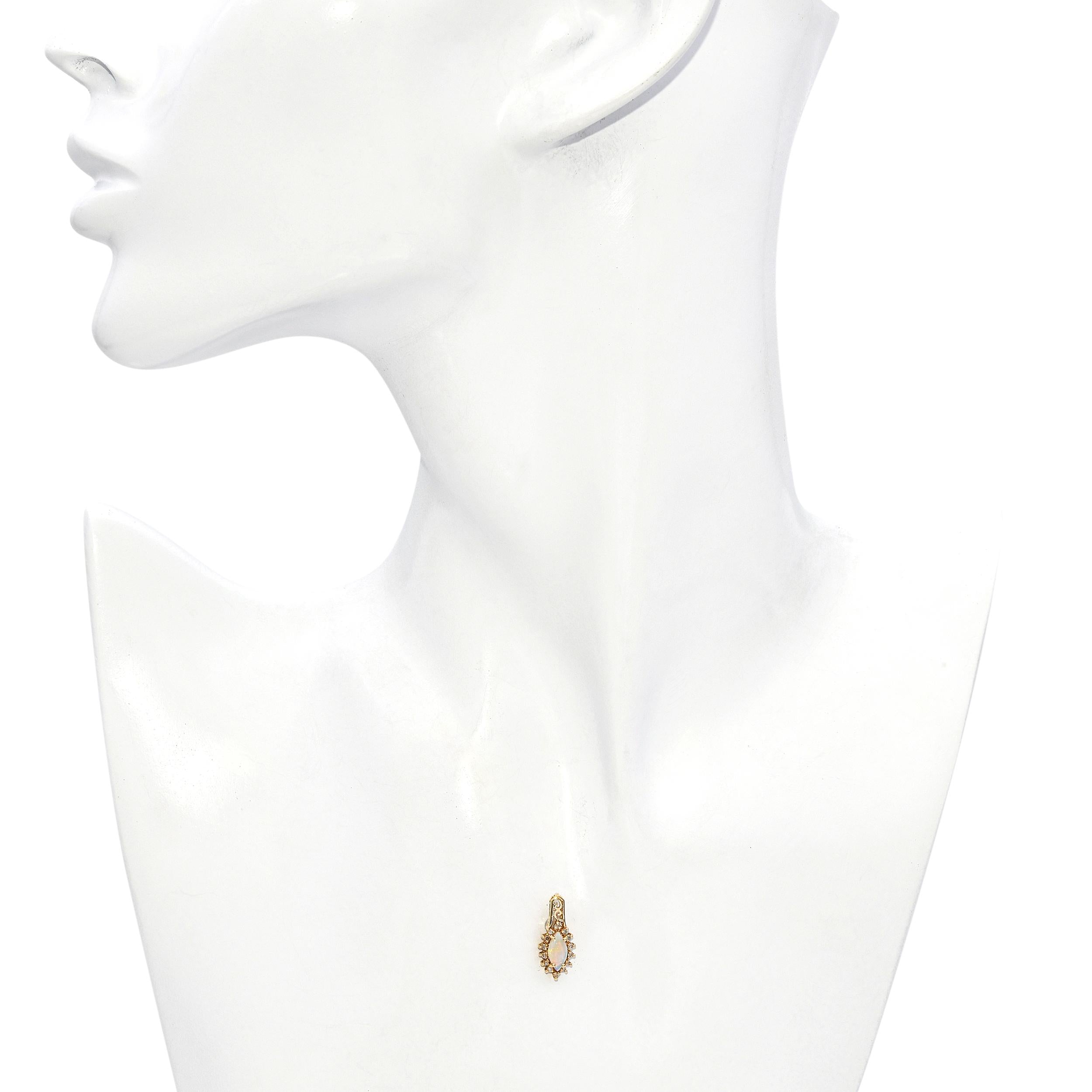 Vintage 14k Yellow Gold Australian Opal and Diamond Pendant