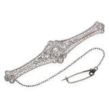 Antique Platinum & 14k Gold 0.36tcw Diamond Filigree Bar Brooch