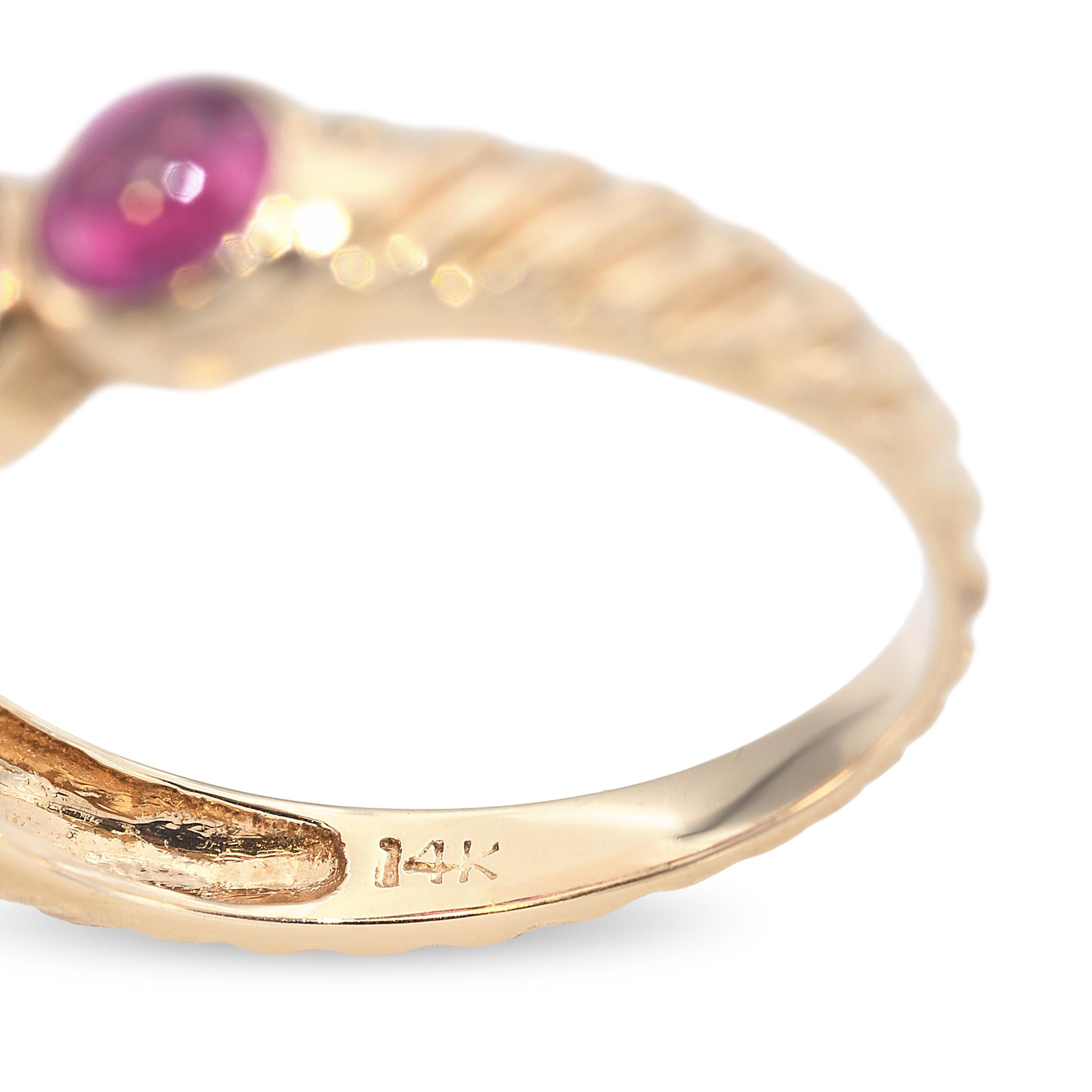 14k Yellow Gold Sculpted Cable Band 1.32ctw Pink Sapphire Cabochon Ring