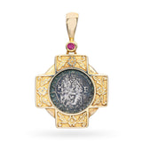 Vintage 14k Yellow Gold Ancient Coin and Ruby Pendant