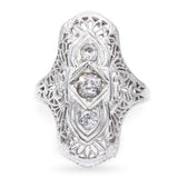 Art Deco White Gold .41ctw Old European Cut Diamond Shield Ring