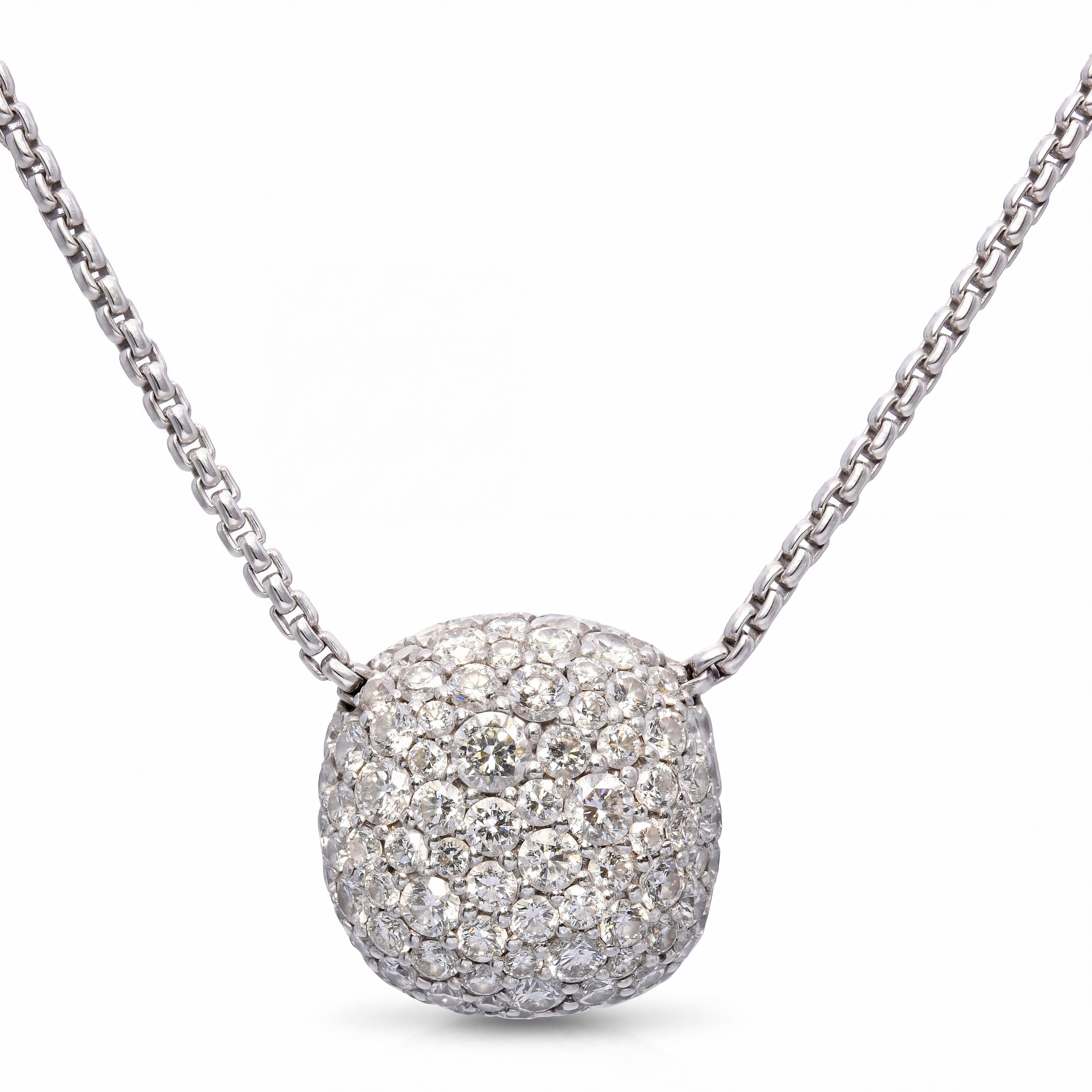 18k White Gold David Yurman Diamond Pave Cushion Necklace