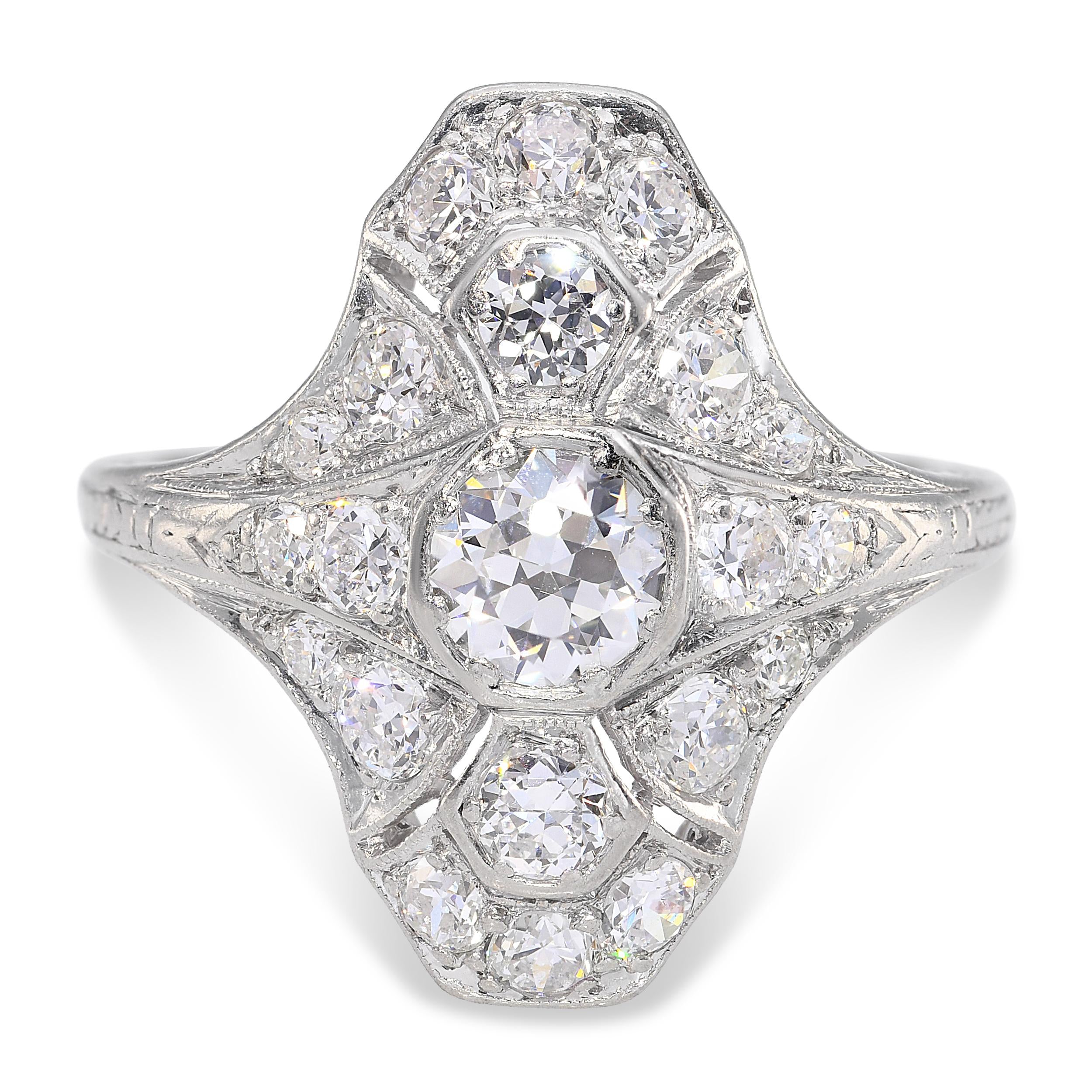 Antique Art Deco Platinum & Palladium 1.32ctw Diamond Dinner Ring