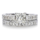 Vintage 14k White Gold 1.50tcw H Vs Diamond Engraved Engagement Ring & Band Set