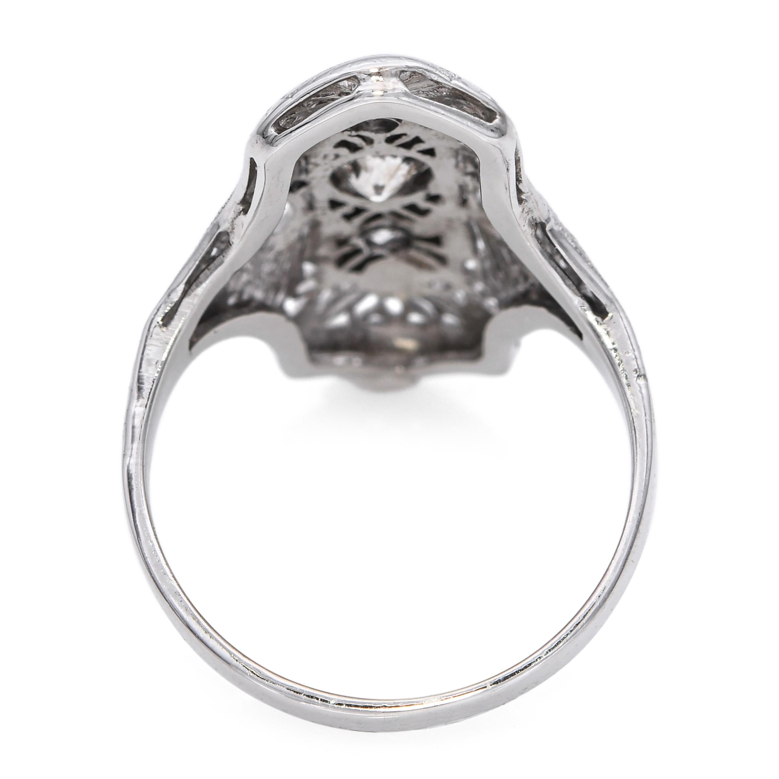 Art Deco White Gold .41ctw Old European Cut Diamond Shield Ring