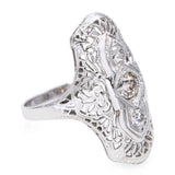 Art Deco White Gold .41ctw Old European Cut Diamond Shield Ring