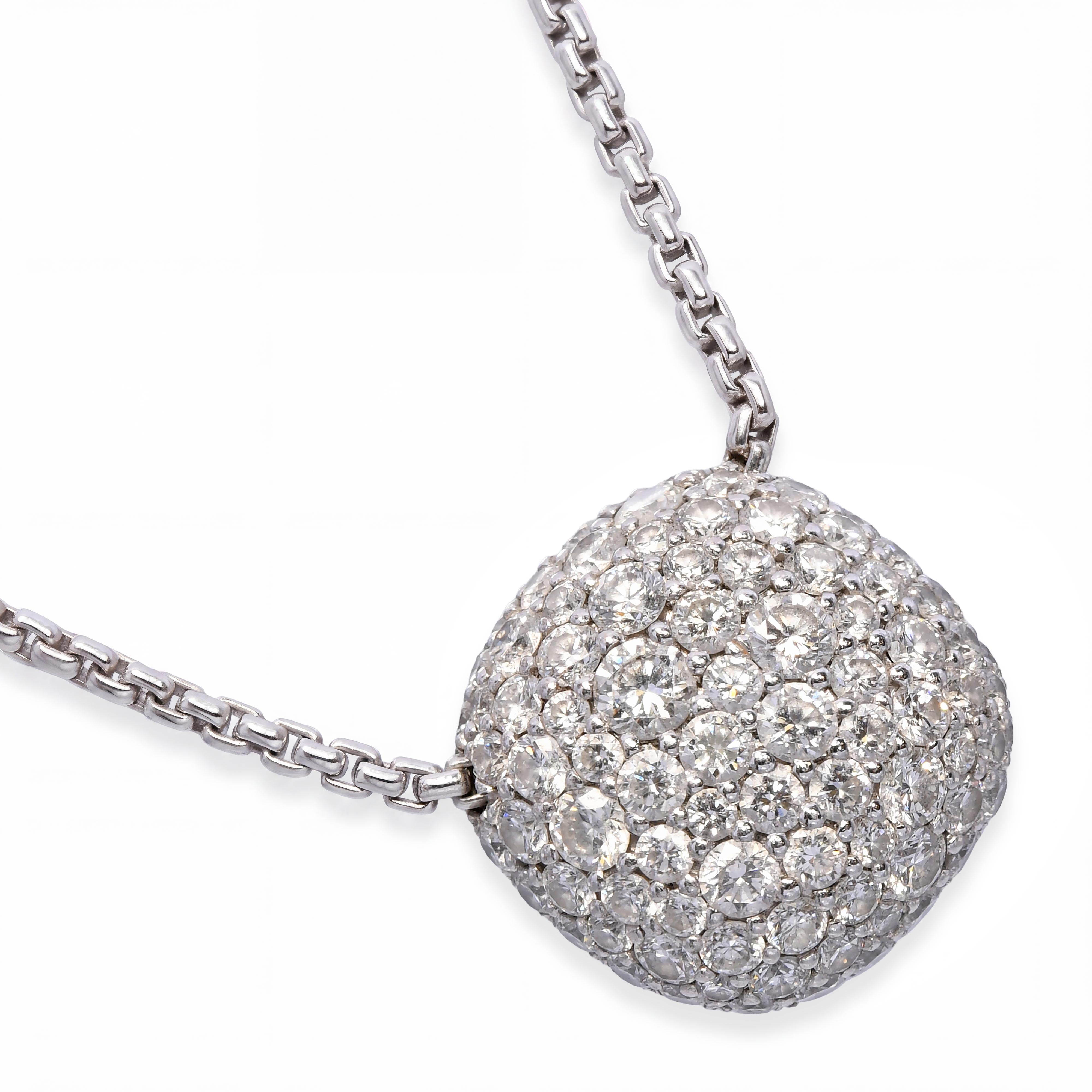 18k White Gold David Yurman Diamond Pave Cushion Necklace