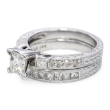 Vintage 14k White Gold 1.50tcw H Vs Diamond Engraved Engagement Ring & Band Set