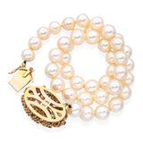 Vintage 14k Yellow Gold Ruby and Sapphire Cabochon Clasp Pearl Strand Necklace