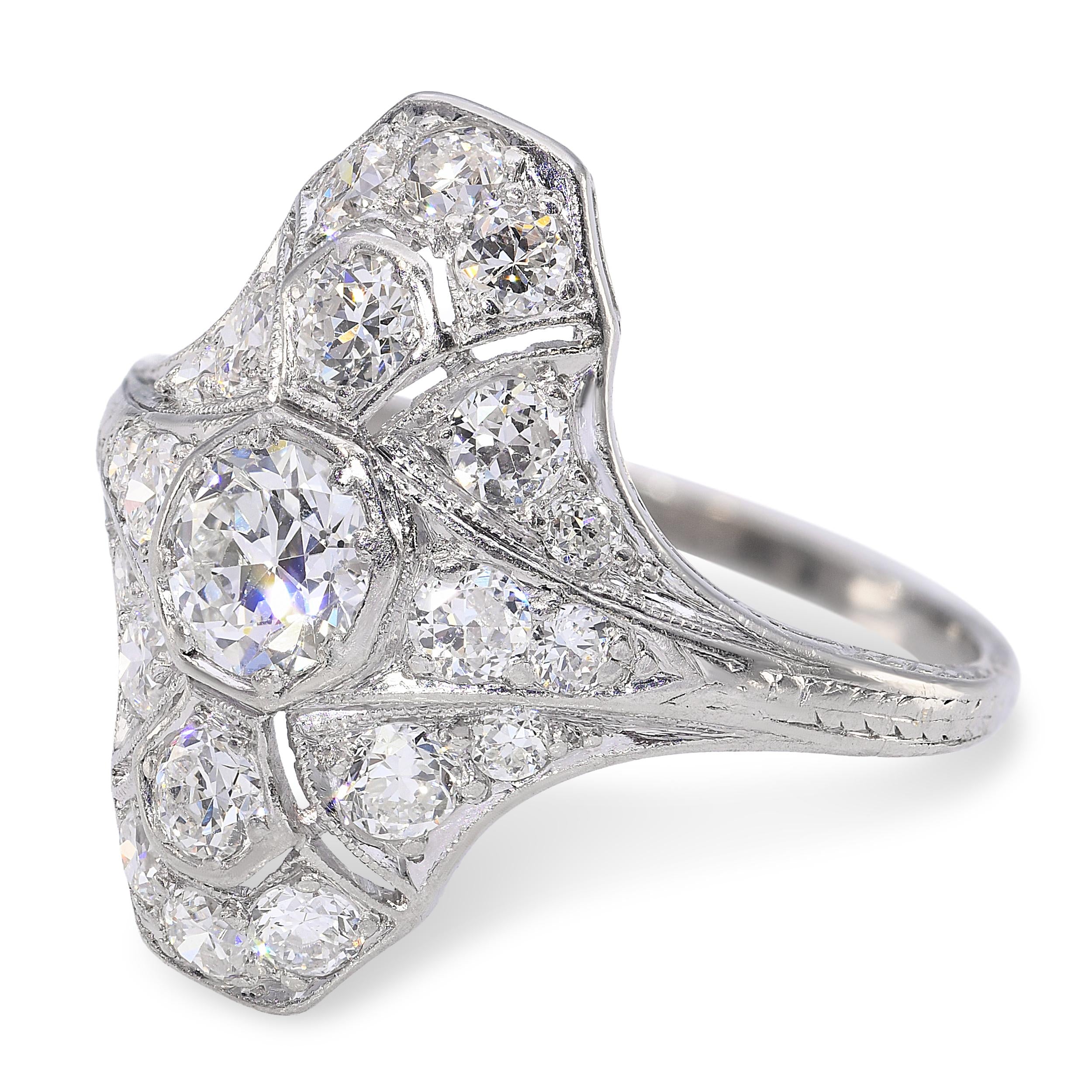 Antique Art Deco Platinum & Palladium 1.32ctw Diamond Dinner Ring