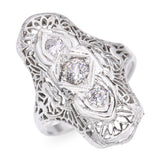 Art Deco White Gold .41ctw Old European Cut Diamond Shield Ring