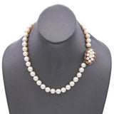 Vintage 14k Yellow Gold Ruby and Sapphire Cabochon Clasp Pearl Strand Necklace