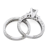 Vintage 14k White Gold 1.50tcw H Vs Diamond Engraved Engagement Ring & Band Set