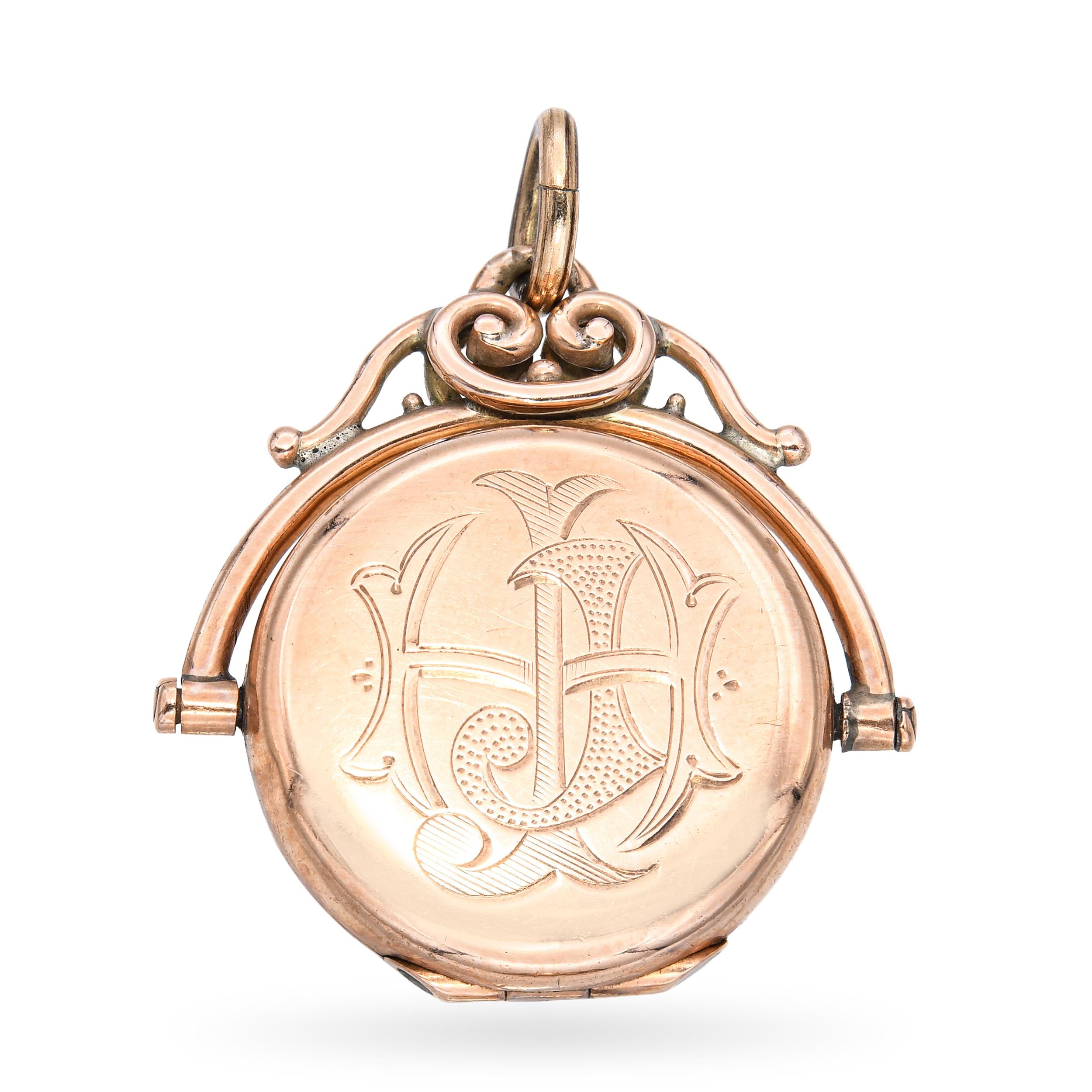 Antique 10k Rose Gold Diamond Locket Engraved Pendant