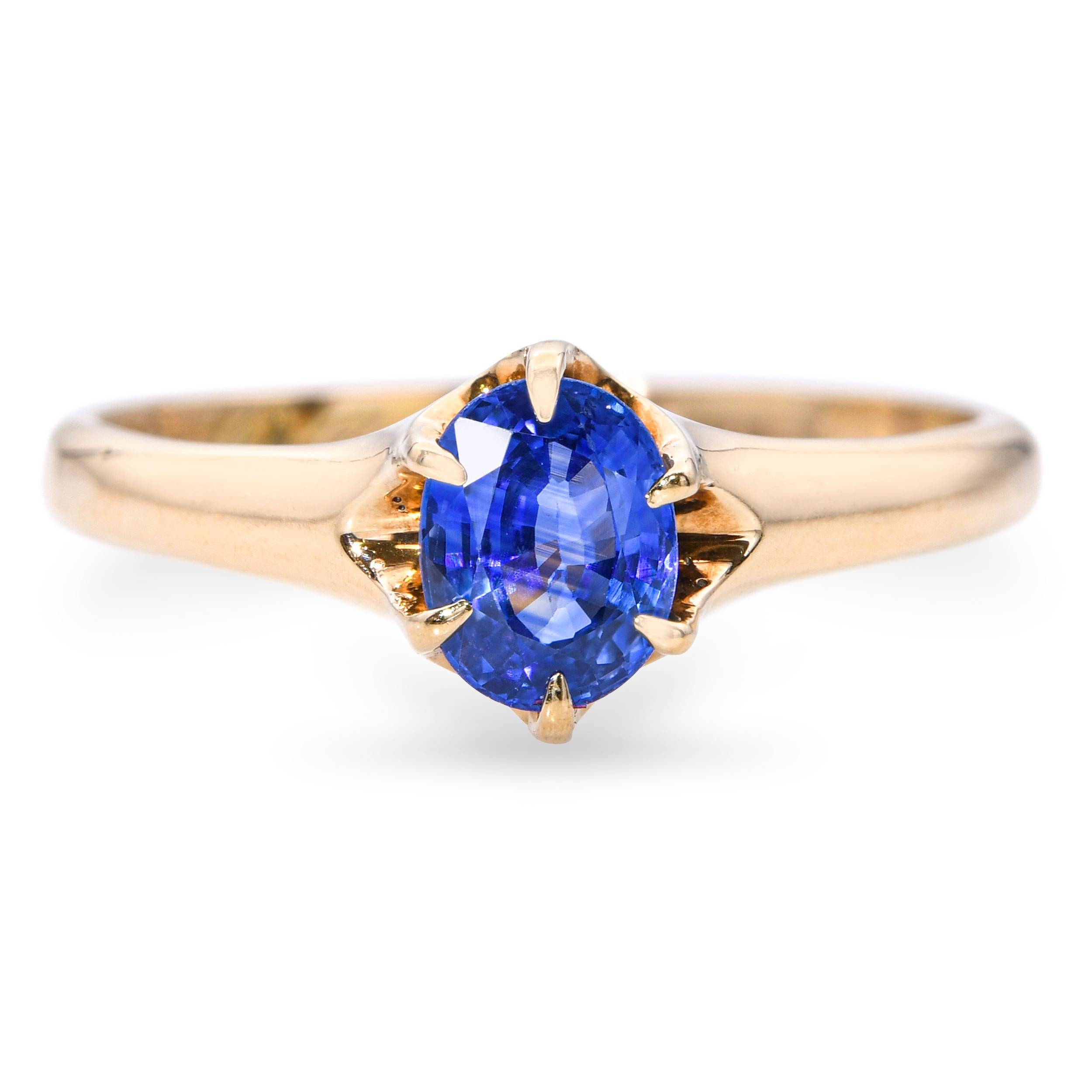 Antique 14k Yellow Gold GIA .97ct Ceylon Blue Sapphire Ring