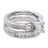 Vintage 14k White Gold 1.50tcw H Vs Diamond Engraved Engagement Ring & Band Set