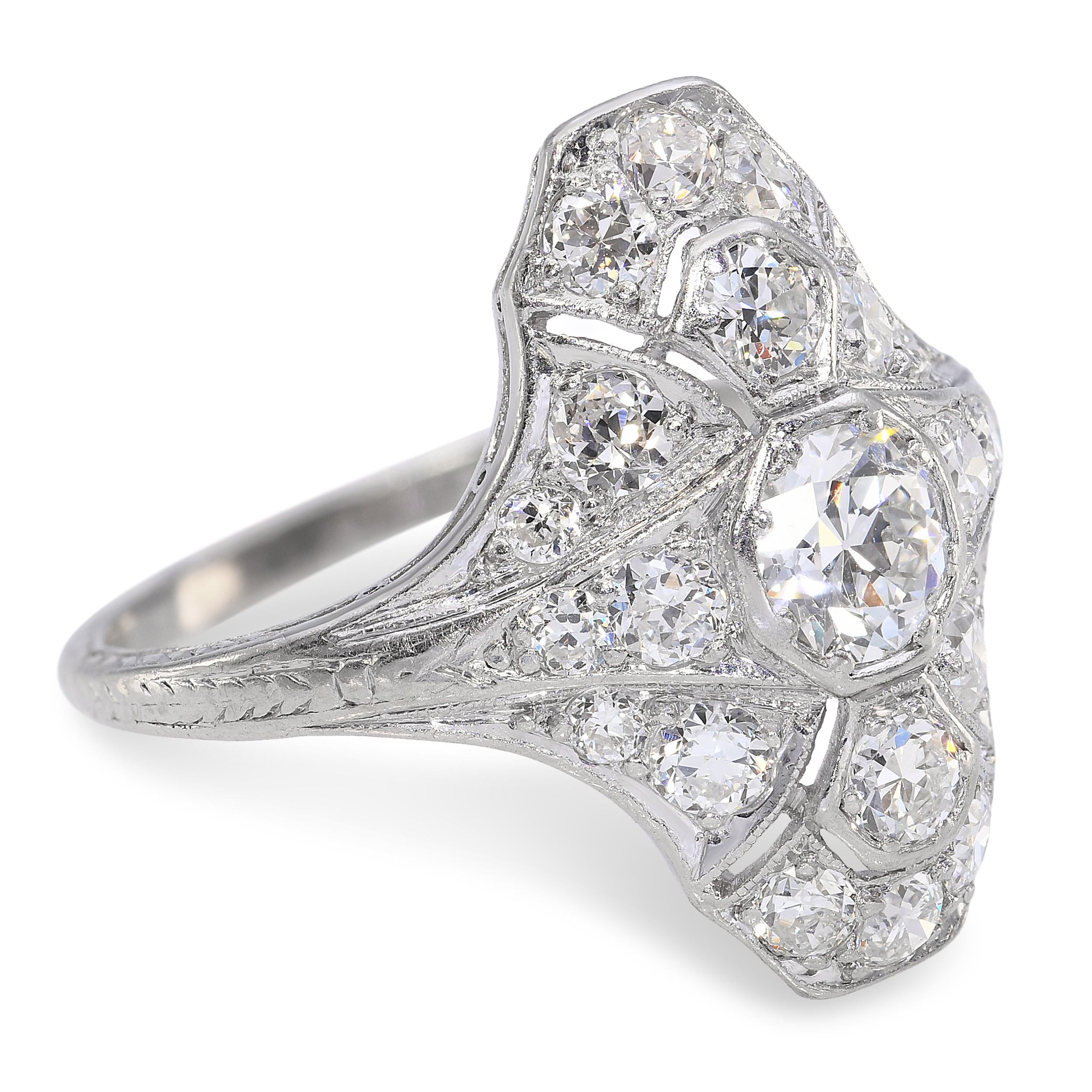 Antique Art Deco Platinum & Palladium 1.32ctw Diamond Dinner Ring