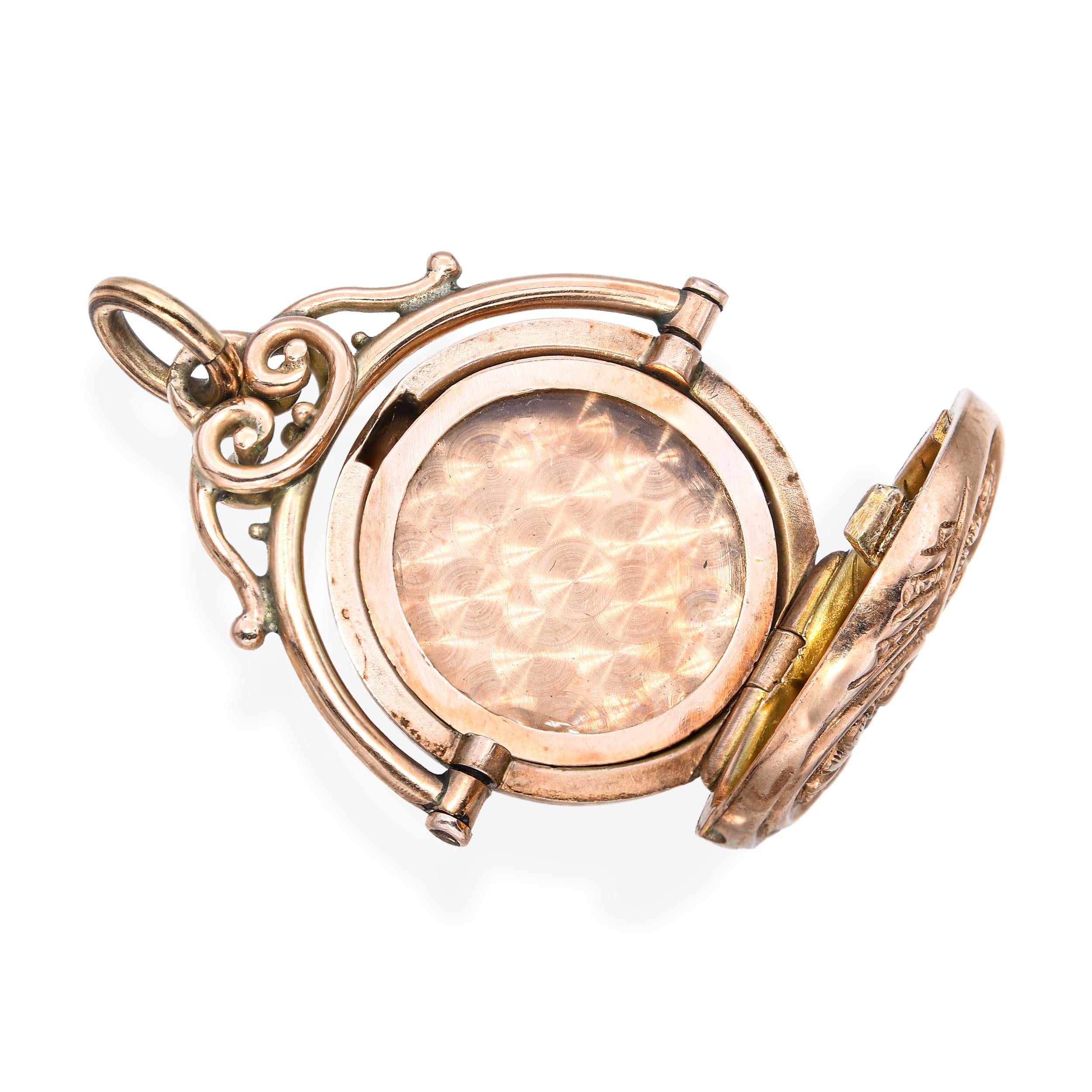 Antique 10k Rose Gold Diamond Locket Engraved Pendant