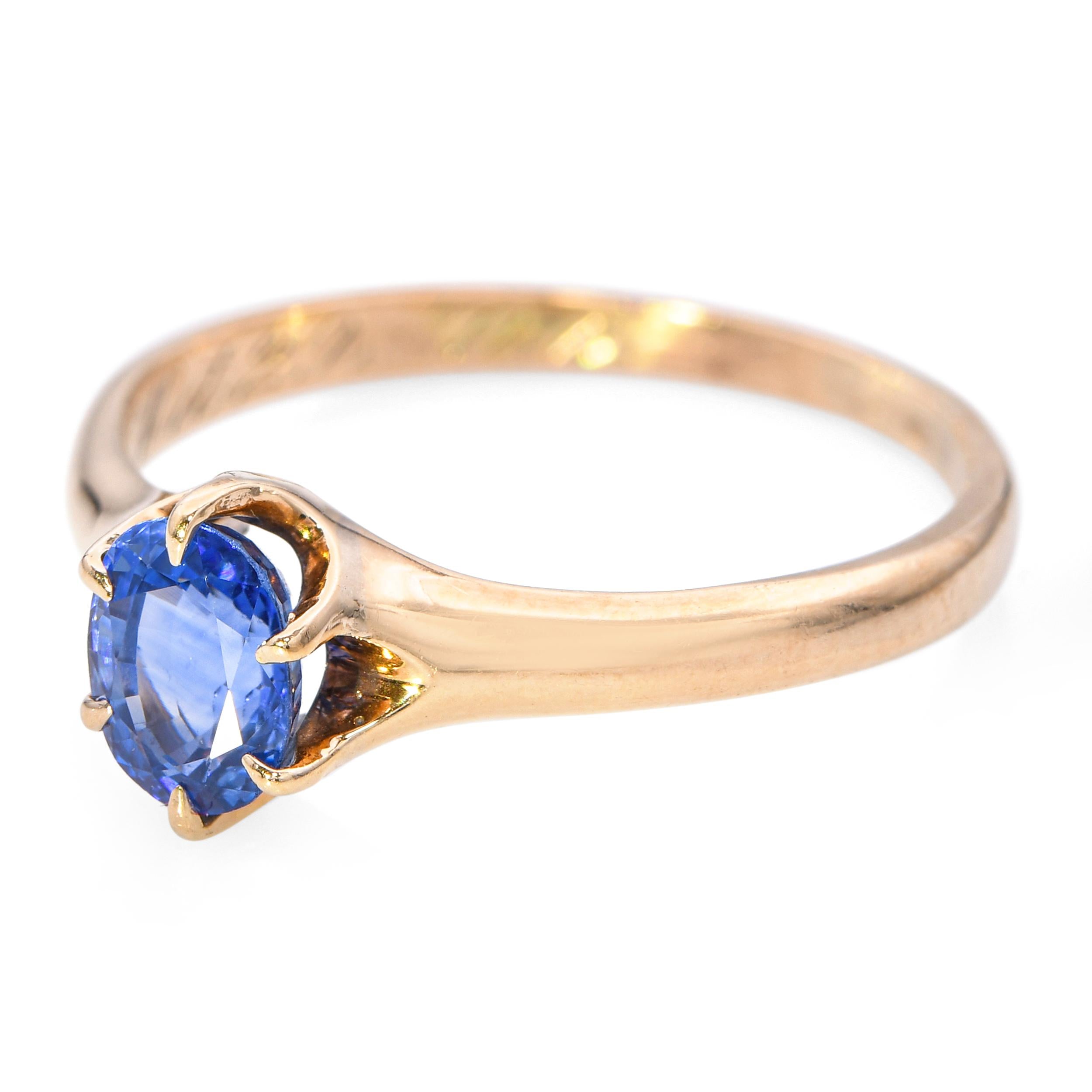 Antique 14k Yellow Gold GIA .97ct Ceylon Blue Sapphire Ring
