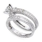 Vintage 14k White Gold 1.50tcw H Vs Diamond Engraved Engagement Ring & Band Set