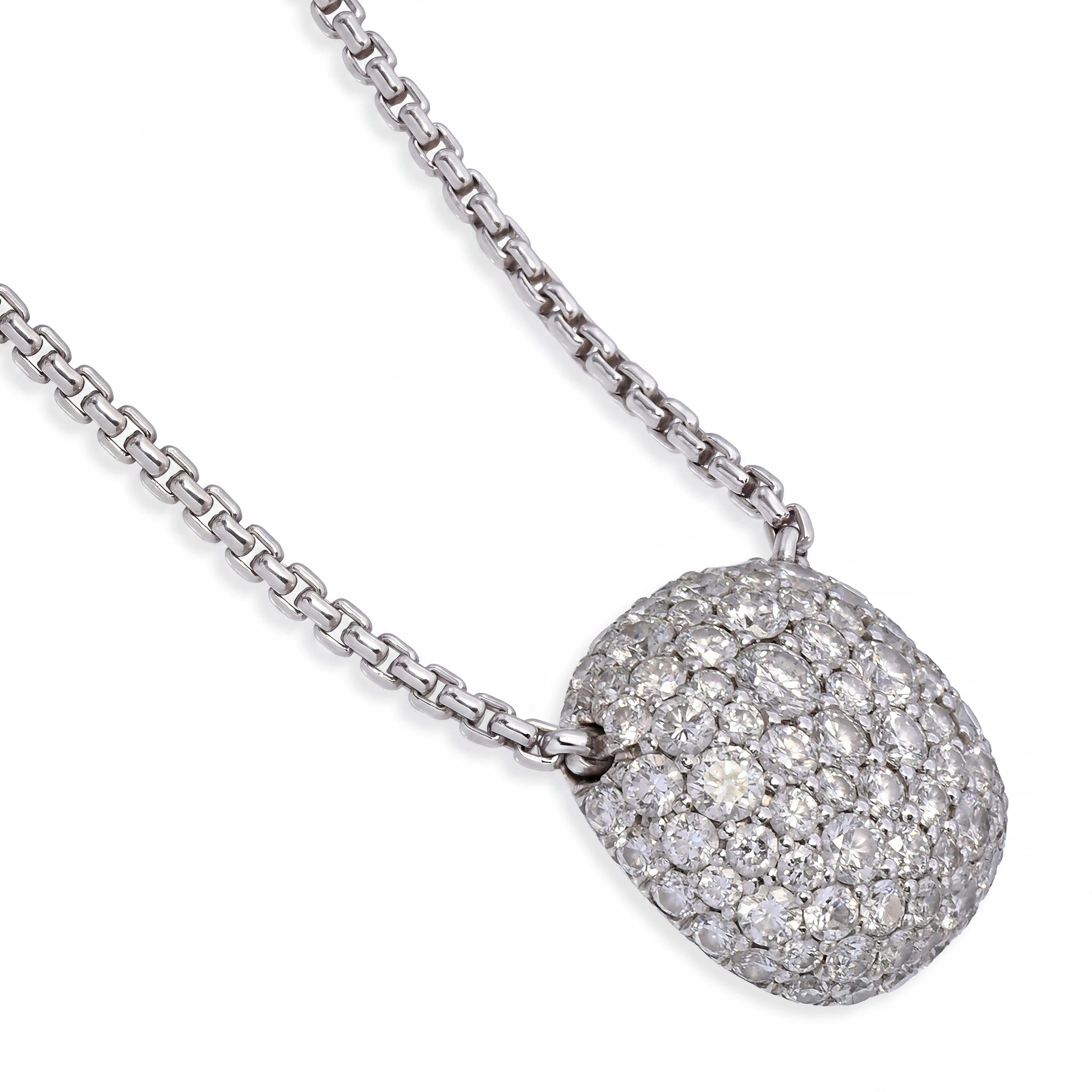 18k White Gold David Yurman Diamond Pave Cushion Necklace