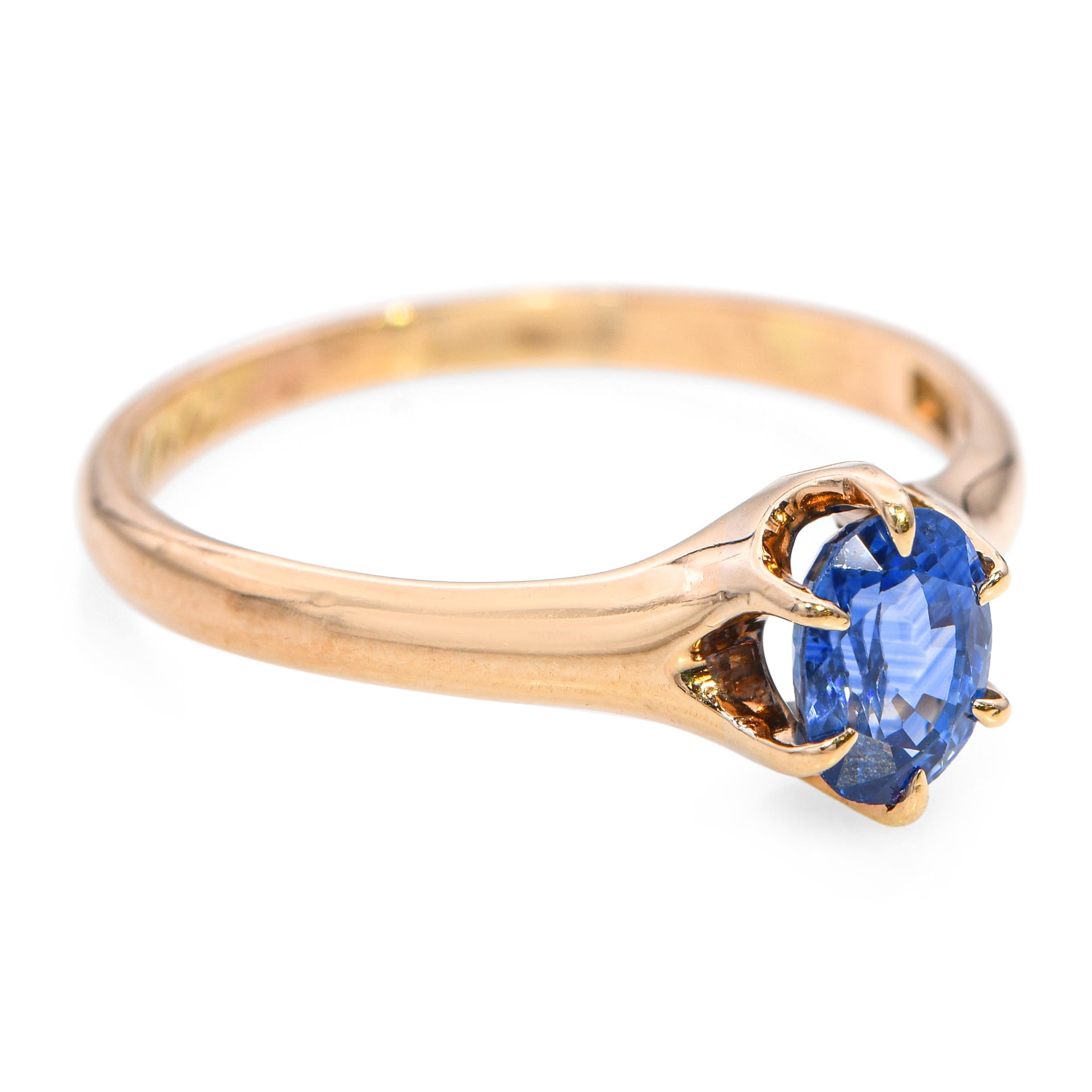 Antique 14k Yellow Gold GIA .97ct Ceylon Blue Sapphire Ring