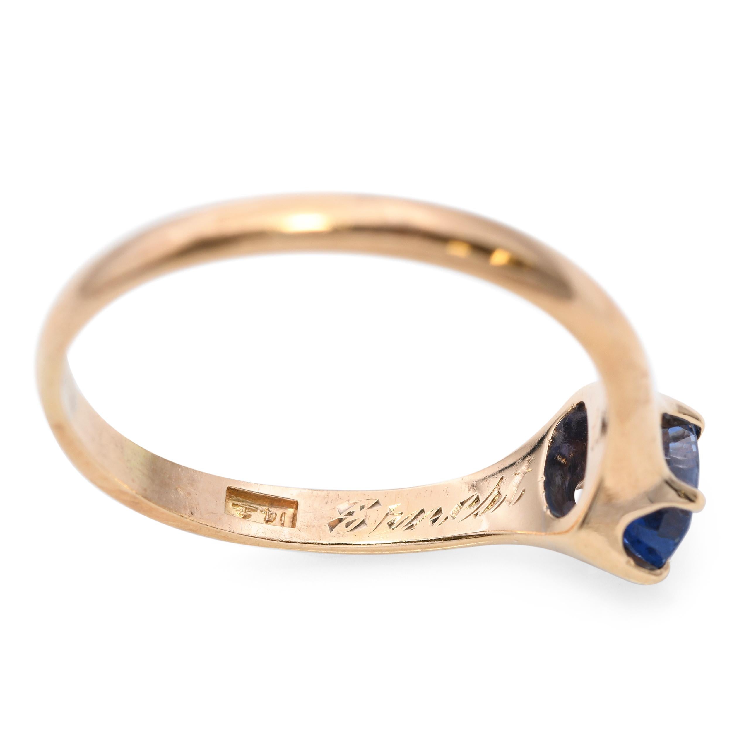 Antique 14k Yellow Gold GIA .97ct Ceylon Blue Sapphire Ring