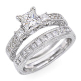 Vintage 14k White Gold 1.50tcw H Vs Diamond Engraved Engagement Ring & Band Set