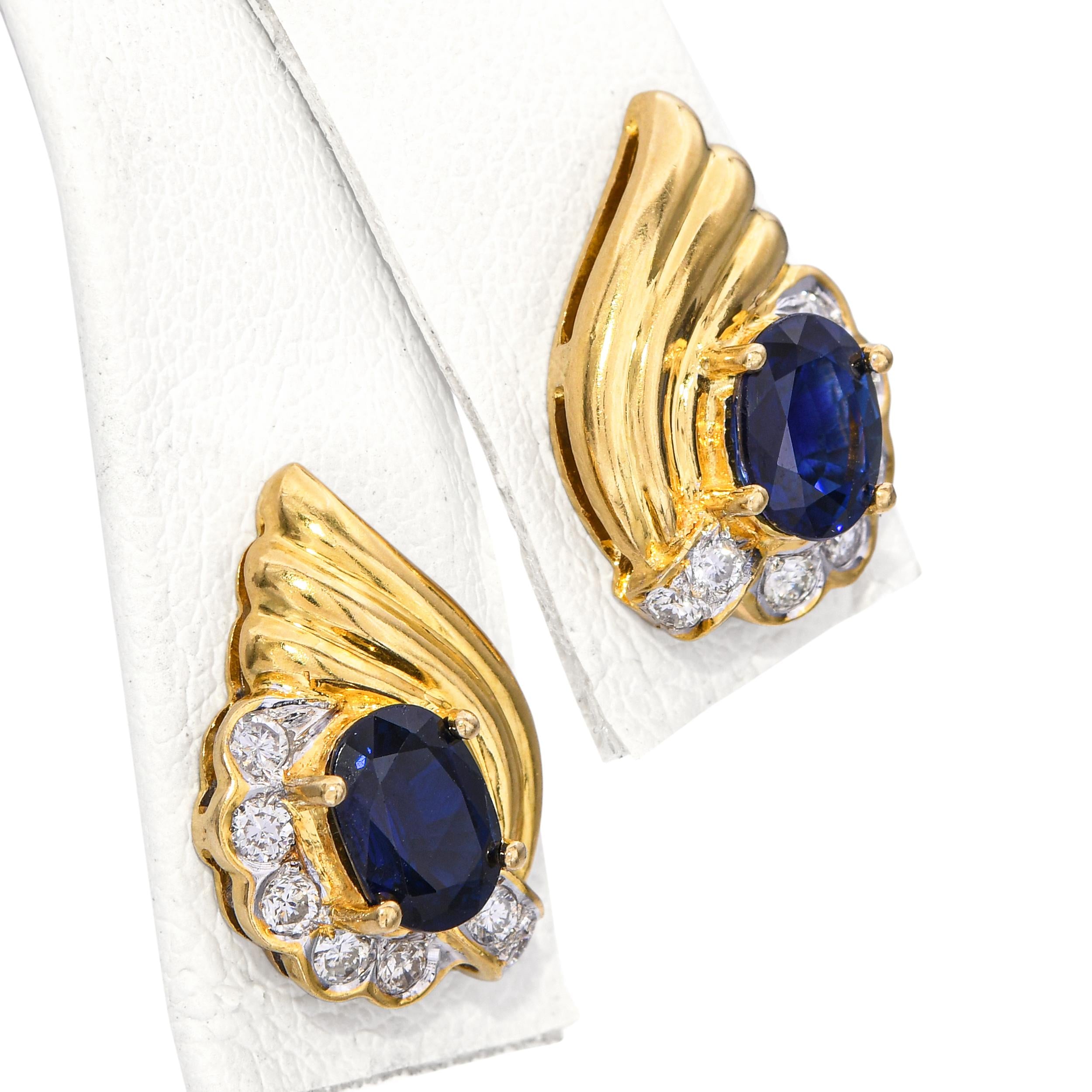 Vintage 18k Yellow Gold 1.84tcw Sapphire and Diamond Drop Earrings