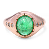 Vintage 14k Rose Gold Diamond and 1.54ct Emerald Cabochon Ring