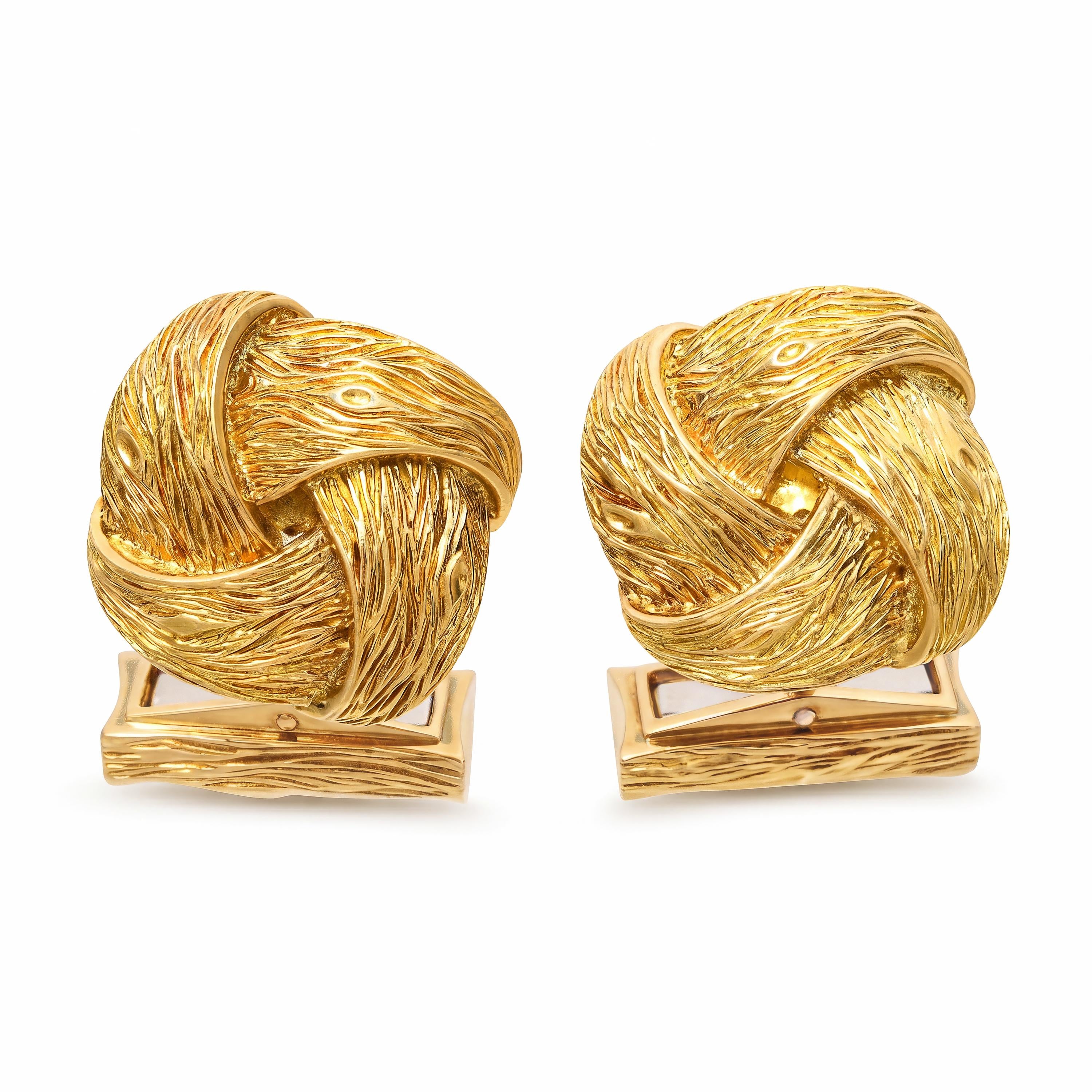 Vintage Van Cleef Arpels 18k Yellow Gold Bark Textured Cufflinks