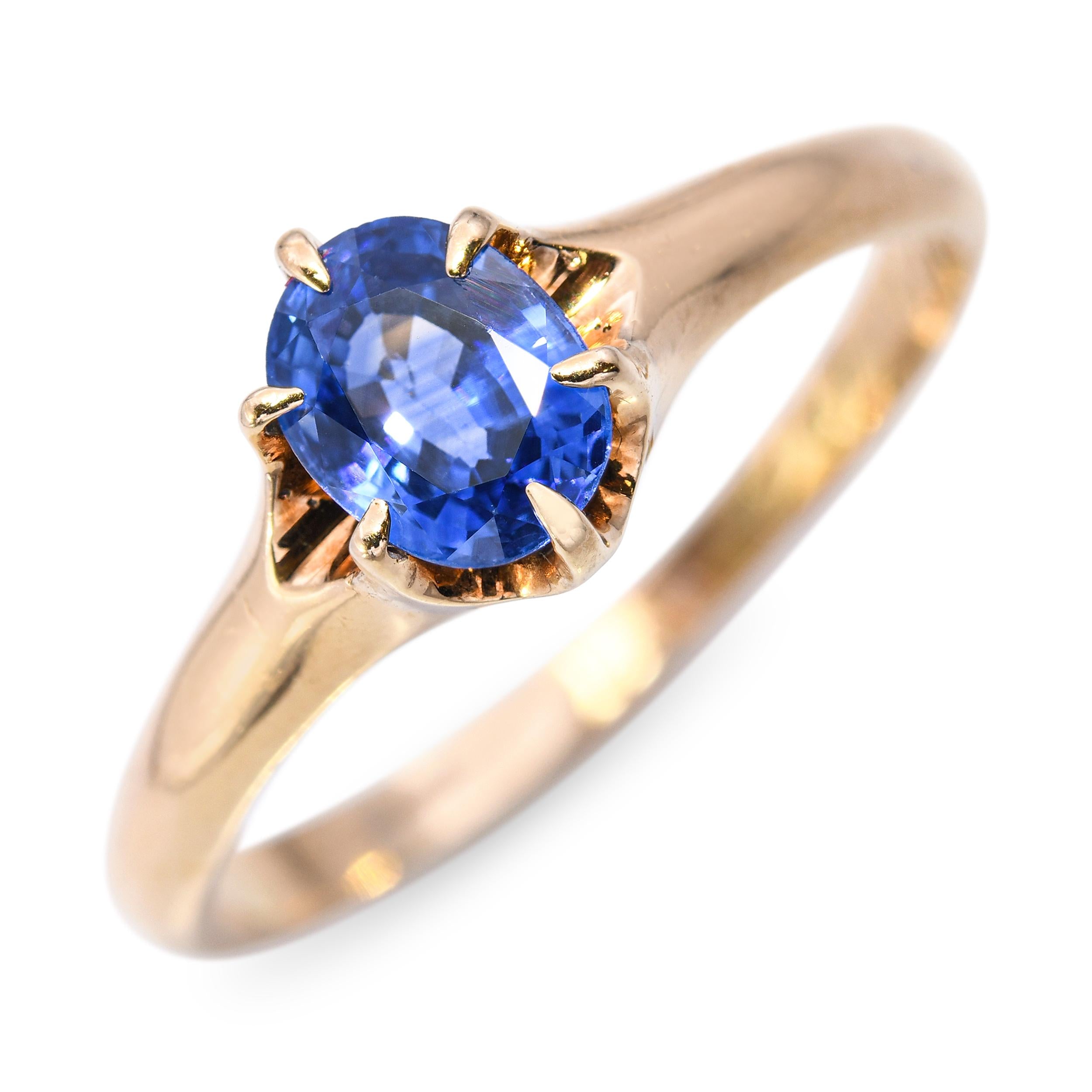 Antique 14k Yellow Gold GIA .97ct Ceylon Blue Sapphire Ring