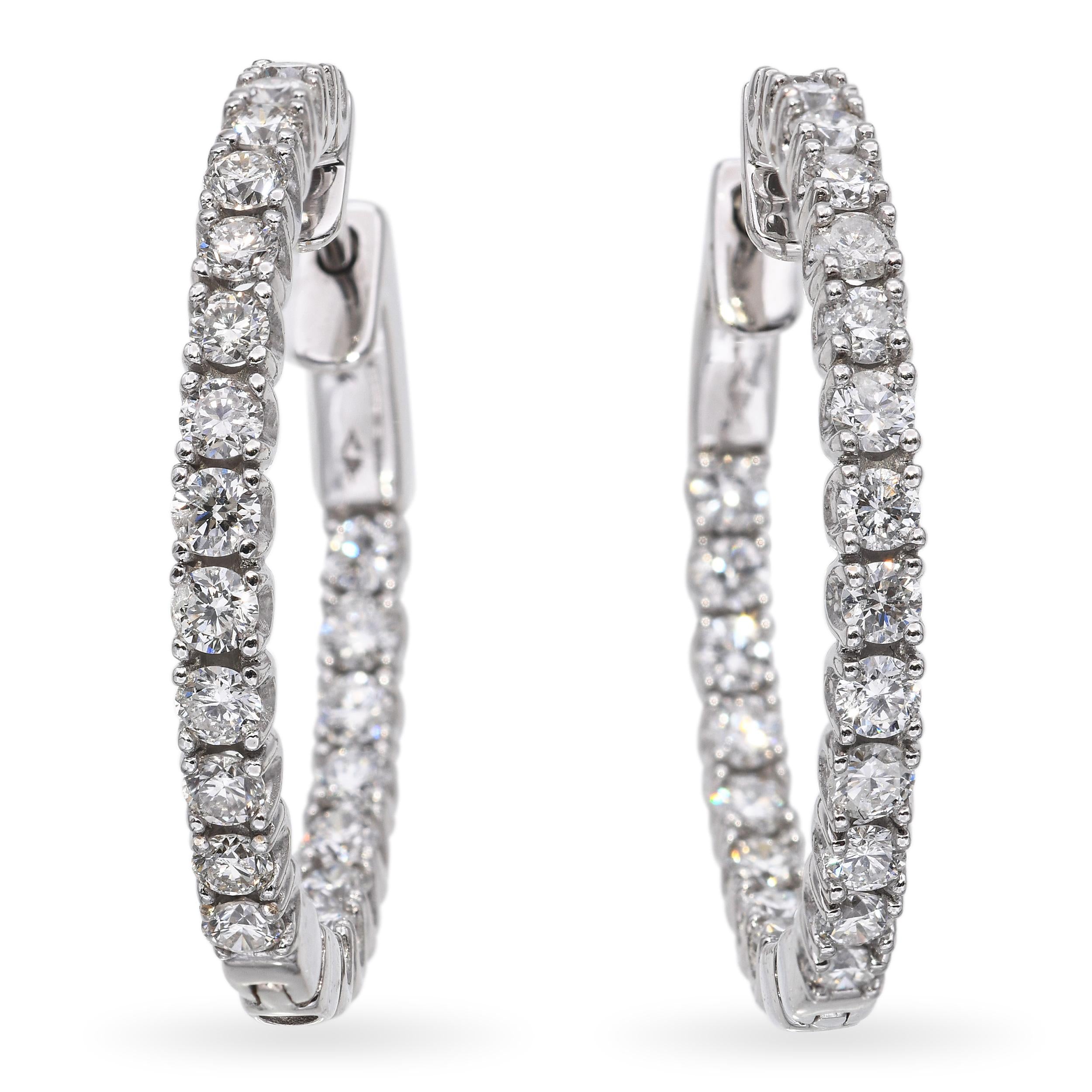 14k White Gold 1.54tcw Diamond Hoop Earrings