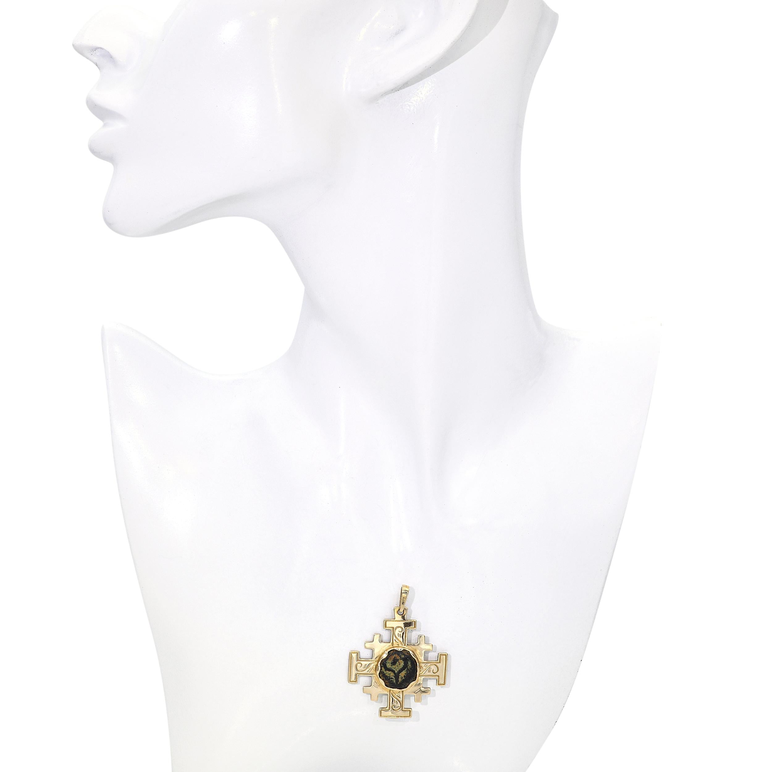 Vintage 14k Yellow Gold Ancient Coin Cross Pendant