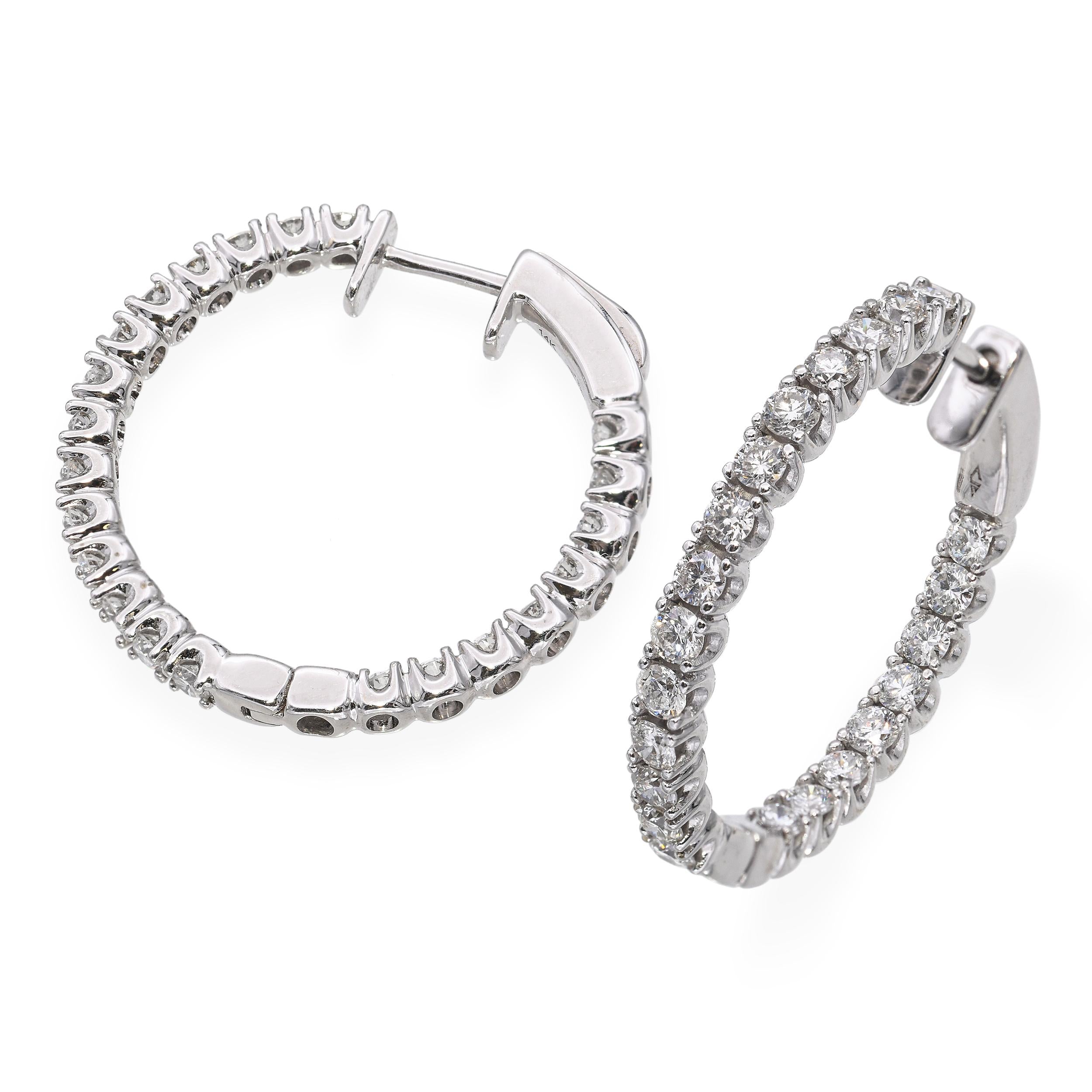 14k White Gold 1.54tcw Diamond Hoop Earrings