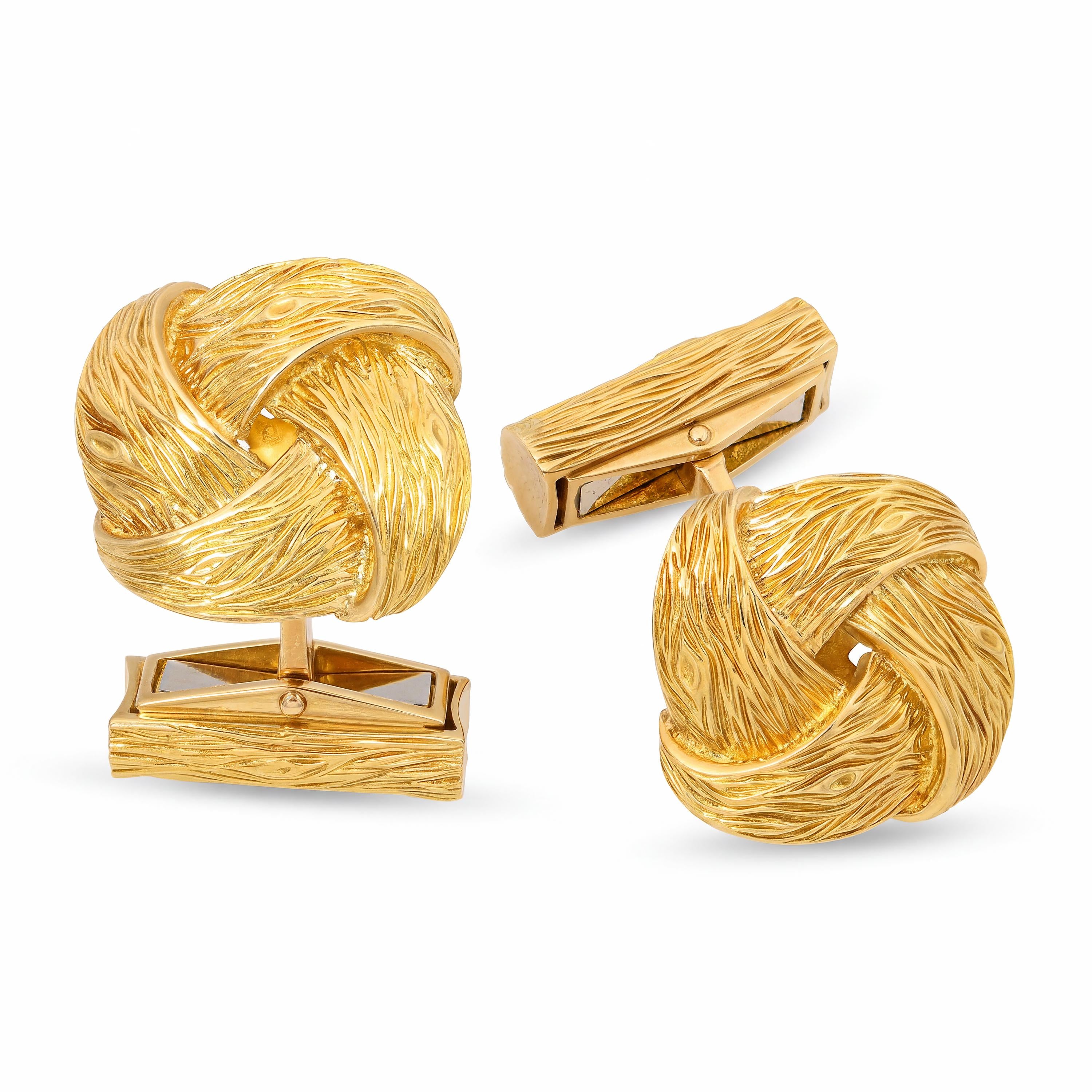 Vintage Van Cleef Arpels 18k Yellow Gold Bark Textured Cufflinks